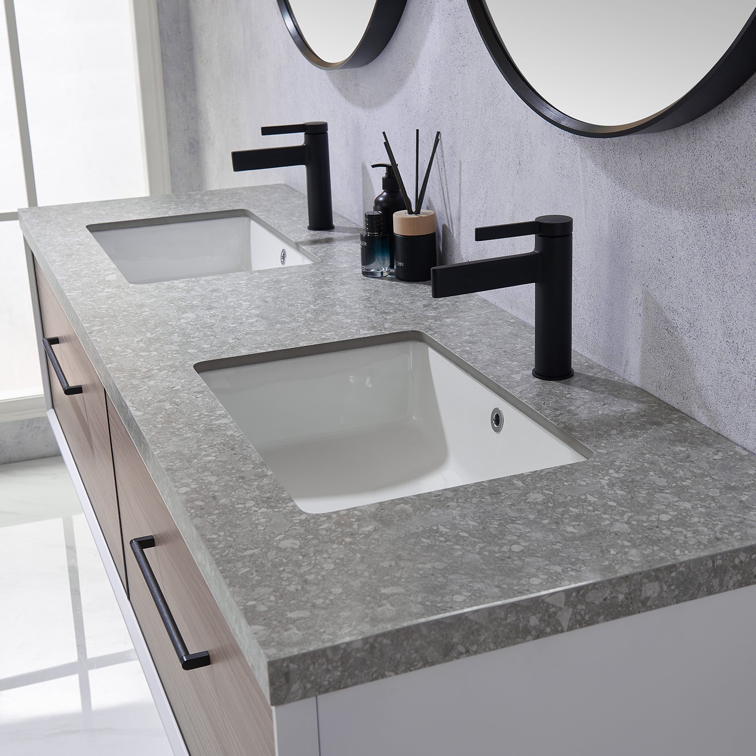 Vinnova Design Caparroso 72" Double Sink Bath Vanity in Light Walnut with Grey Sintered Stone Top - New Star Living