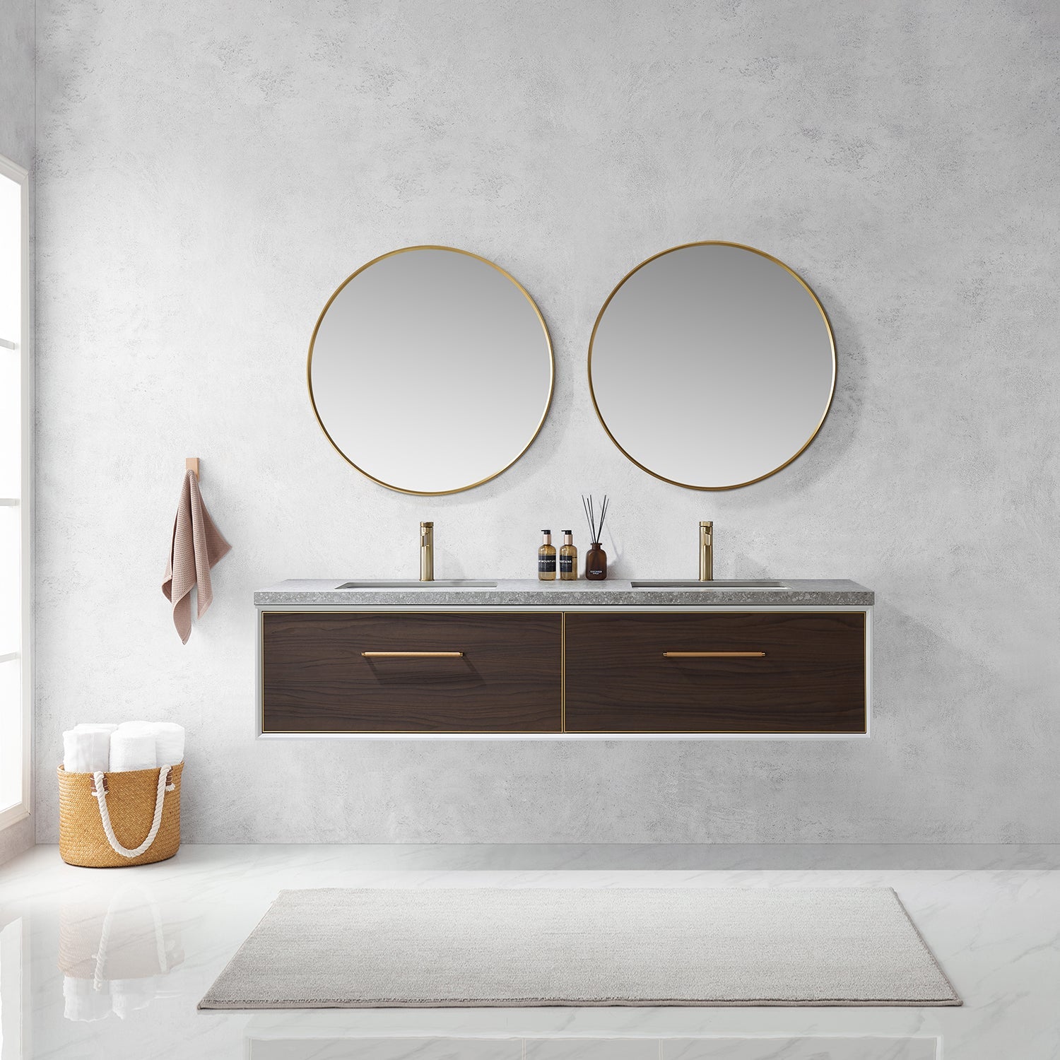 Vinnova Design Caparroso 72" Double Sink Bath Vanity in Dark Walnut with Grey Sintered Stone Top - New Star Living