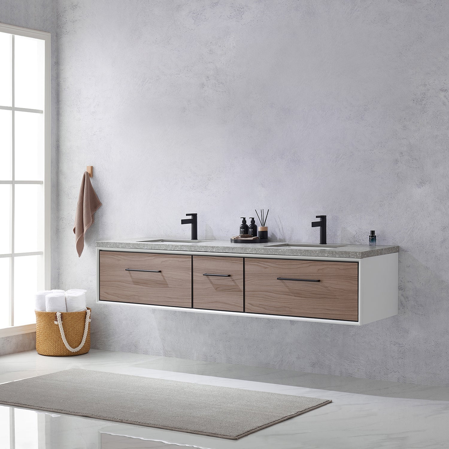 Vinnova Design Caparroso 84" Double Sink Bath Vanity in Light Walnut with Grey Sintered Stone Top - New Star Living
