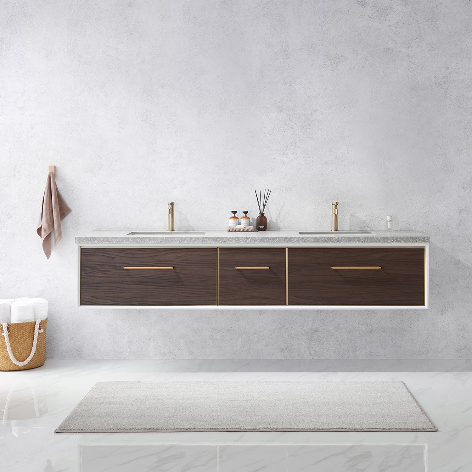 Vinnova Design Caparroso 84" Double Sink Bath Vanity in Dark Walnut with Grey Sintered Stone Top - New Star Living