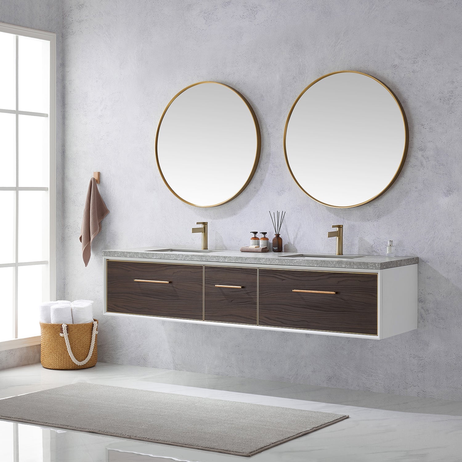Vinnova Design Caparroso 84" Double Sink Bath Vanity in Dark Walnut with Grey Sintered Stone Top - New Star Living