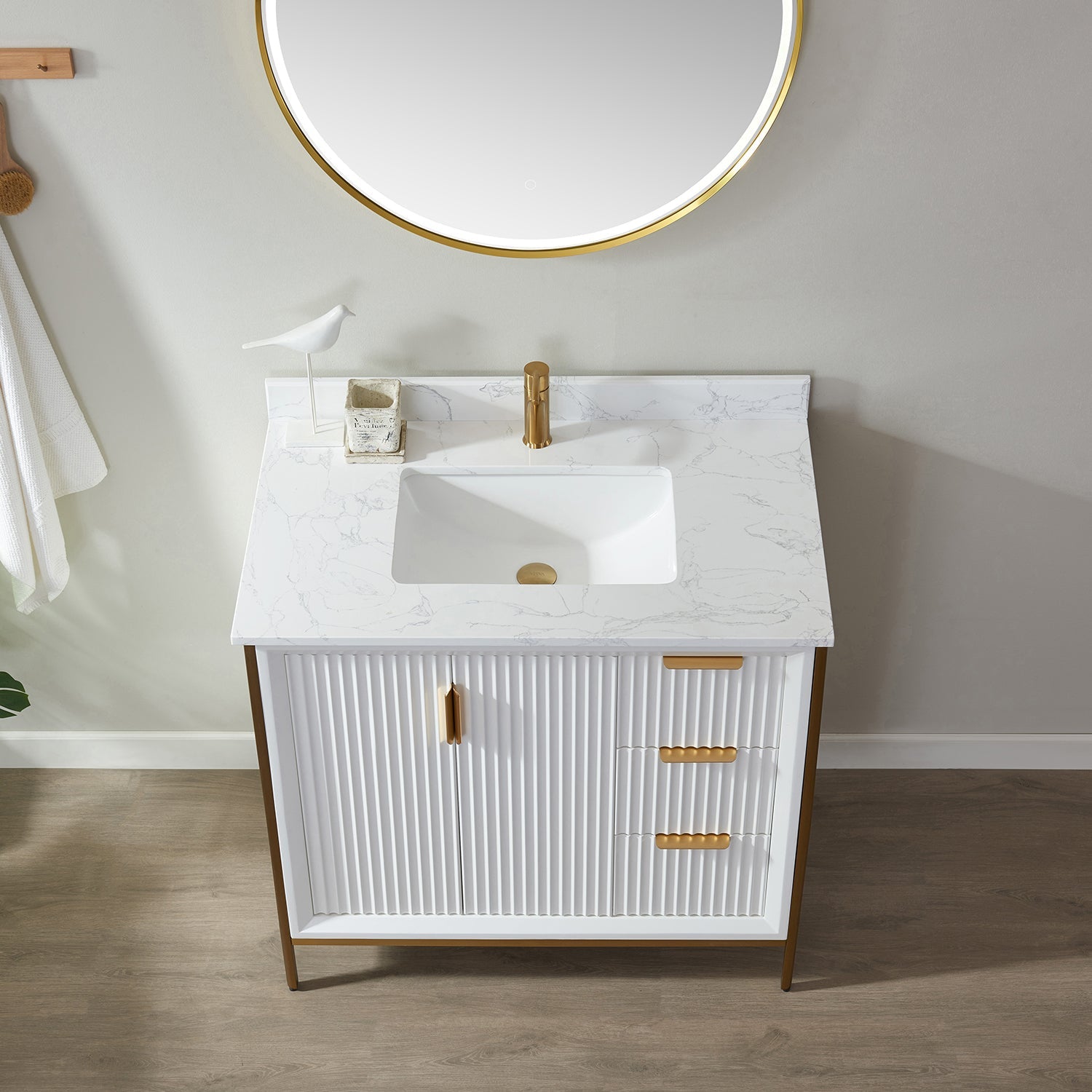 Vinnova Design Granada 36" Single Vanity in White with White Composite Grain Stone Countertop - New Star Living