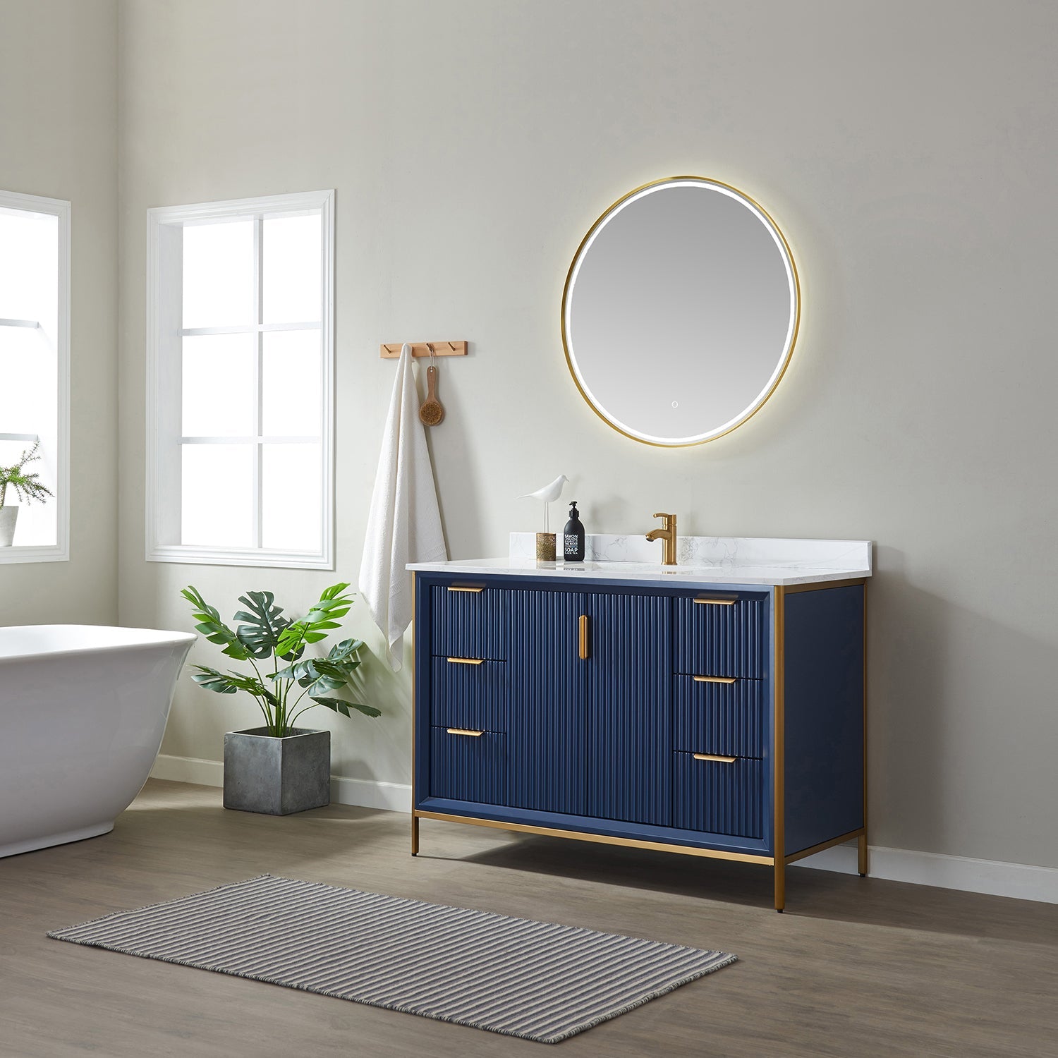 Vinnova Design Granada 48" Single Vanity in Royal Blue with White Composite Grain Stone Countertop - New Star Living