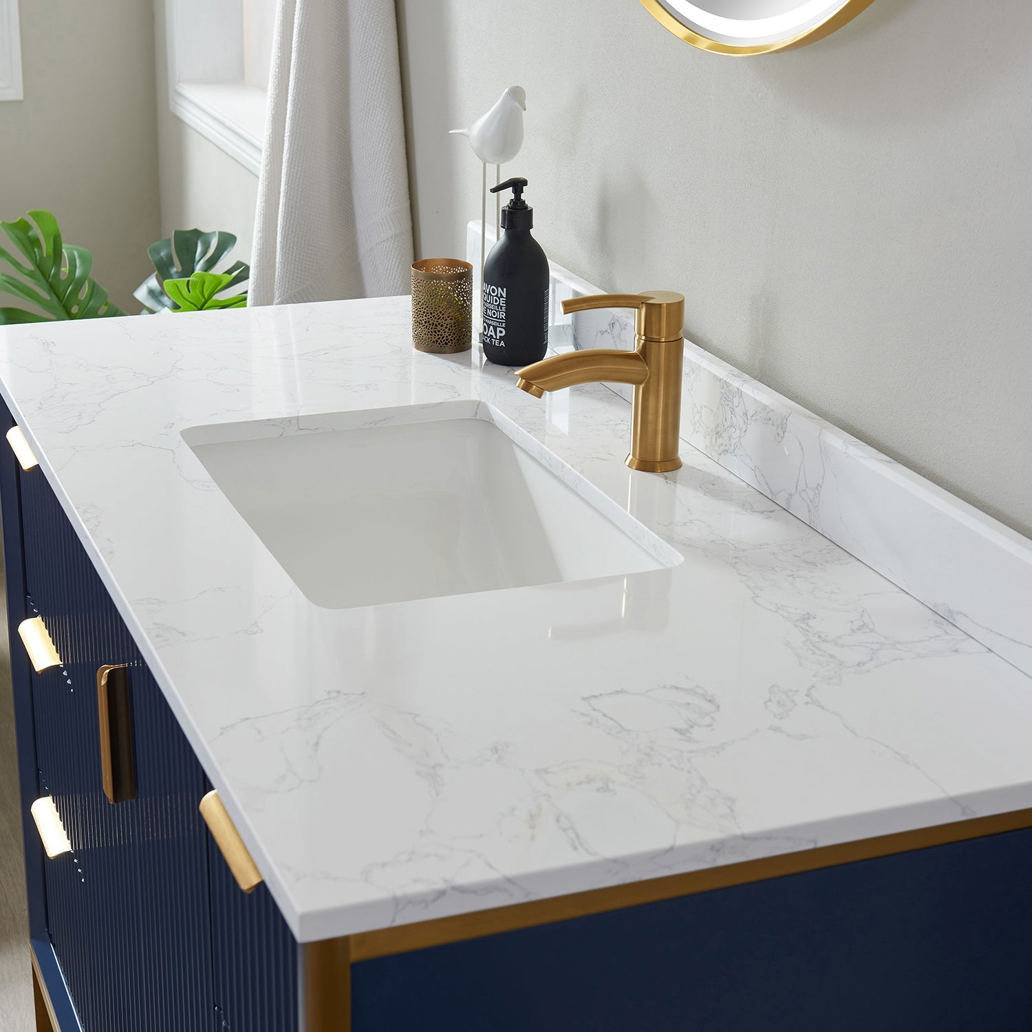 Vinnova Design Granada 48" Single Vanity in Royal Blue with White Composite Grain Stone Countertop - New Star Living