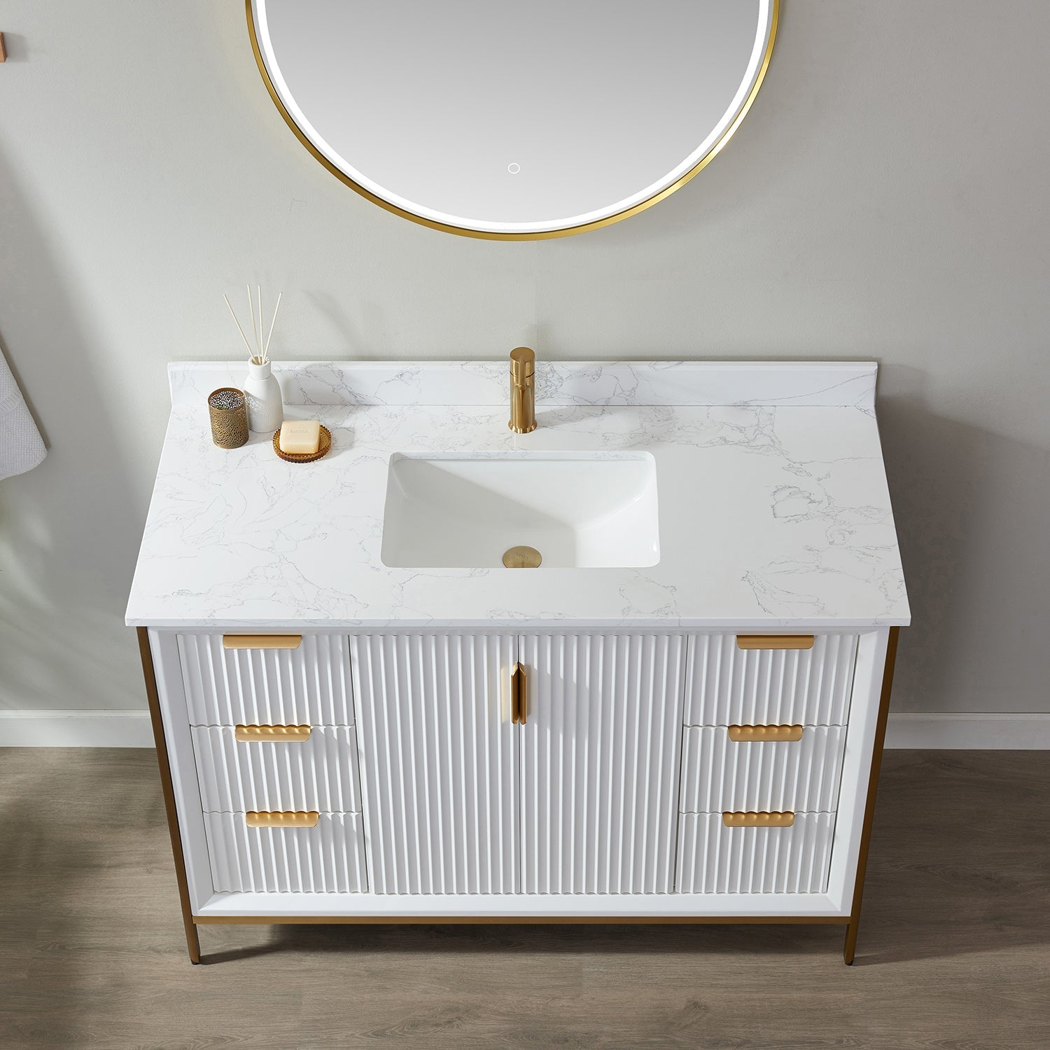 Vinnova Design Granada 48" Single Vanity in White with White Composite Grain Stone Countertop - New Star Living
