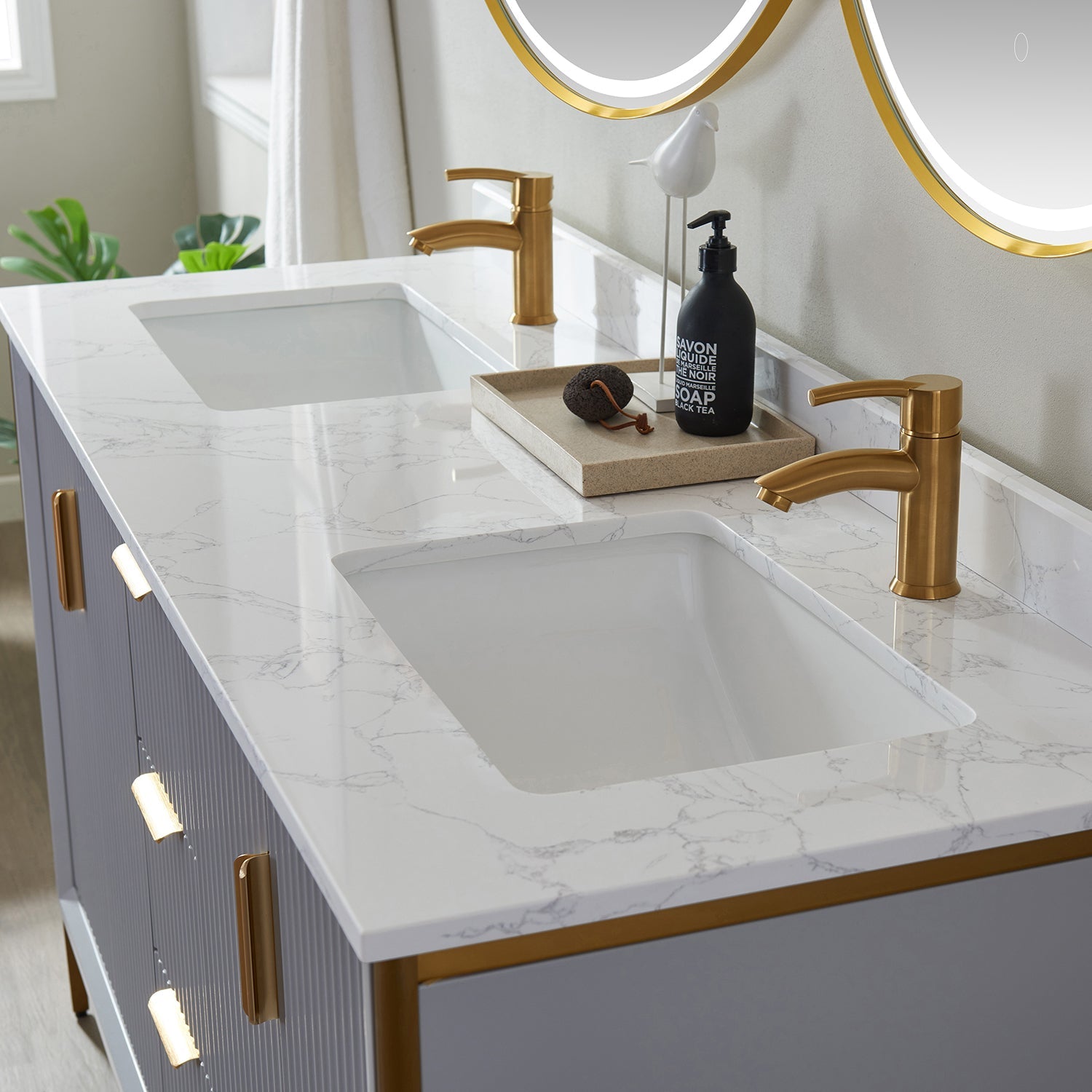 Vinnova Design Granada 60" Double Vanity in Paris Grey with White Composite Grain Stone Countertop - New Star Living