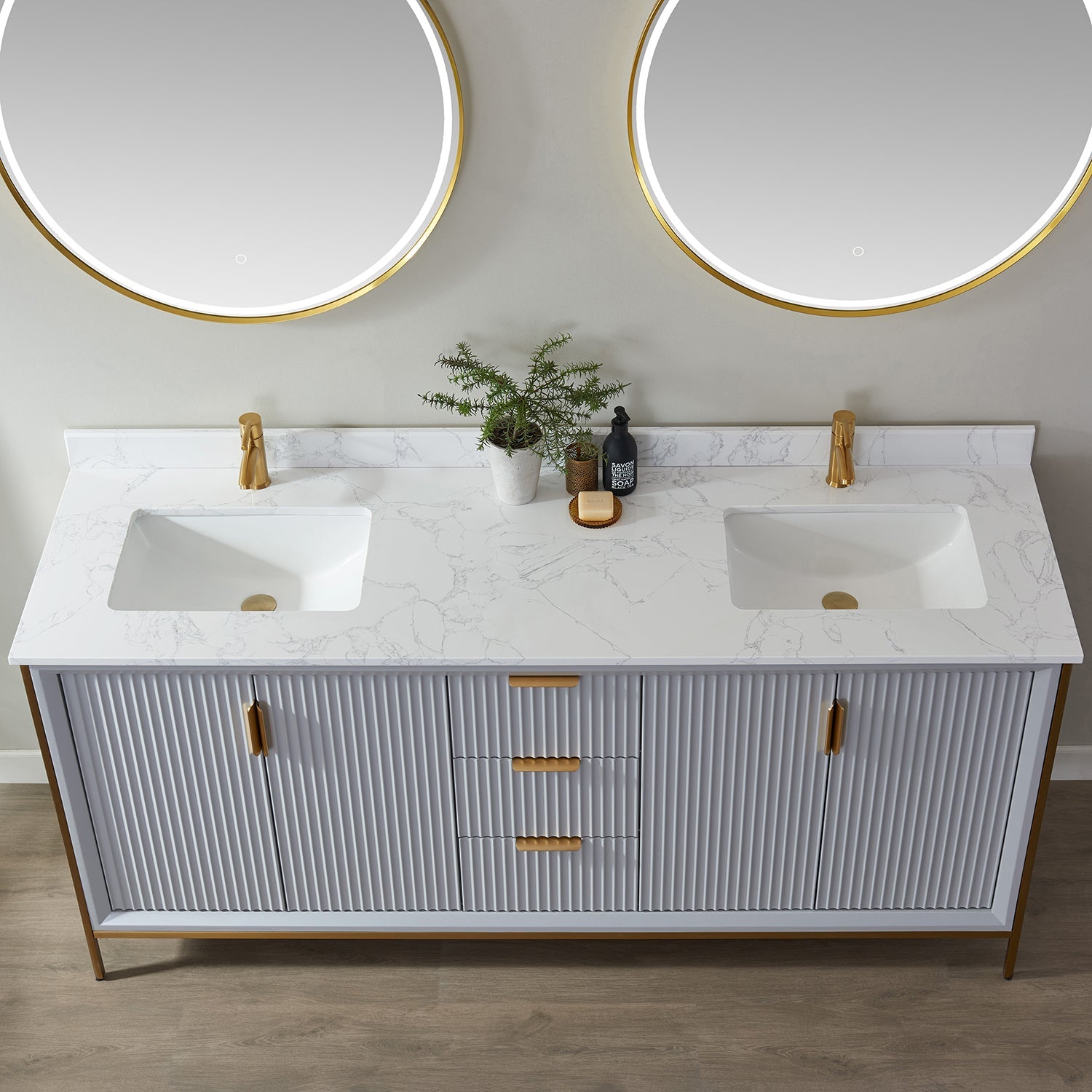 Vinnova Design Granada 72" Double Vanity in Paris Grey with White Composite Grain Stone Countertop - New Star Living