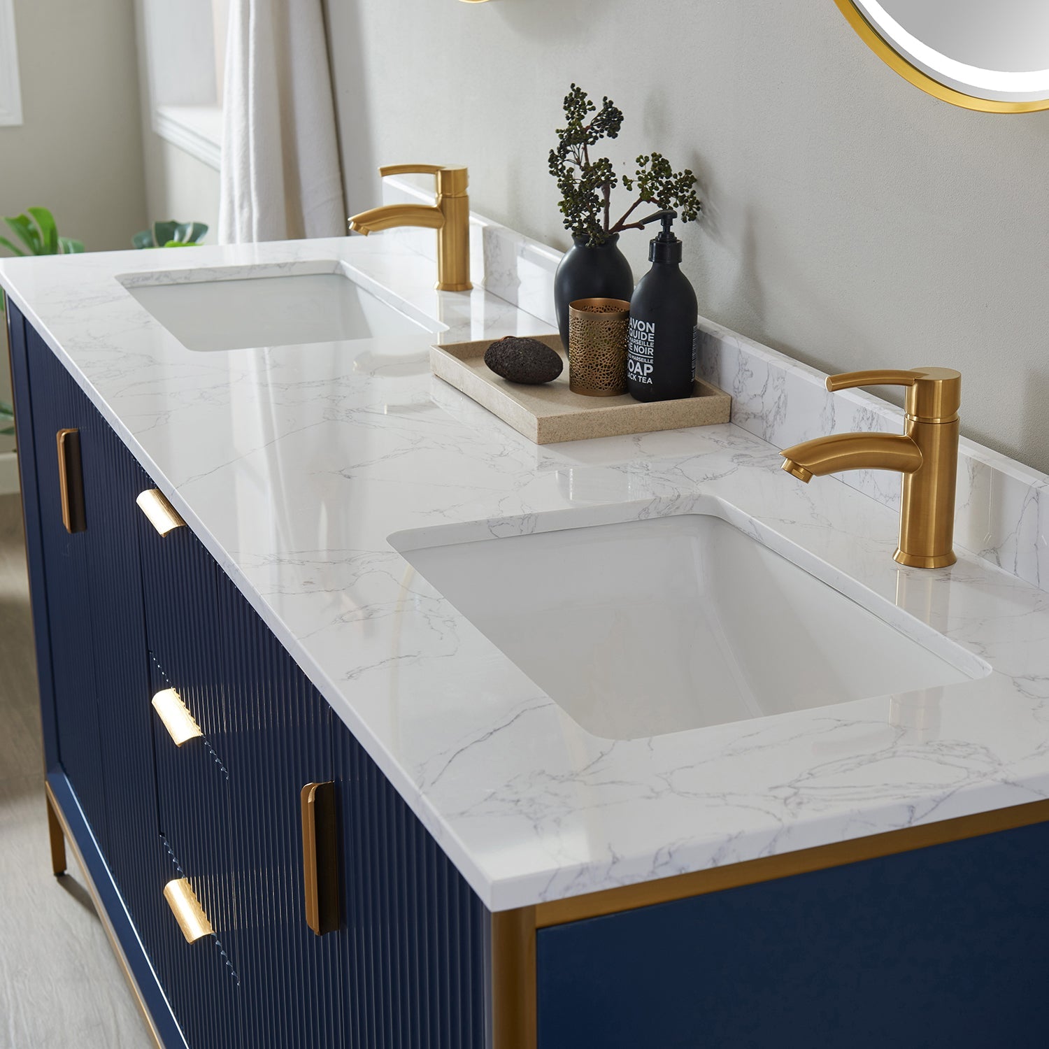 Vinnova Design Granada 72" Double Vanity in Royal Blue with White Composite Grain Stone Countertop - New Star Living