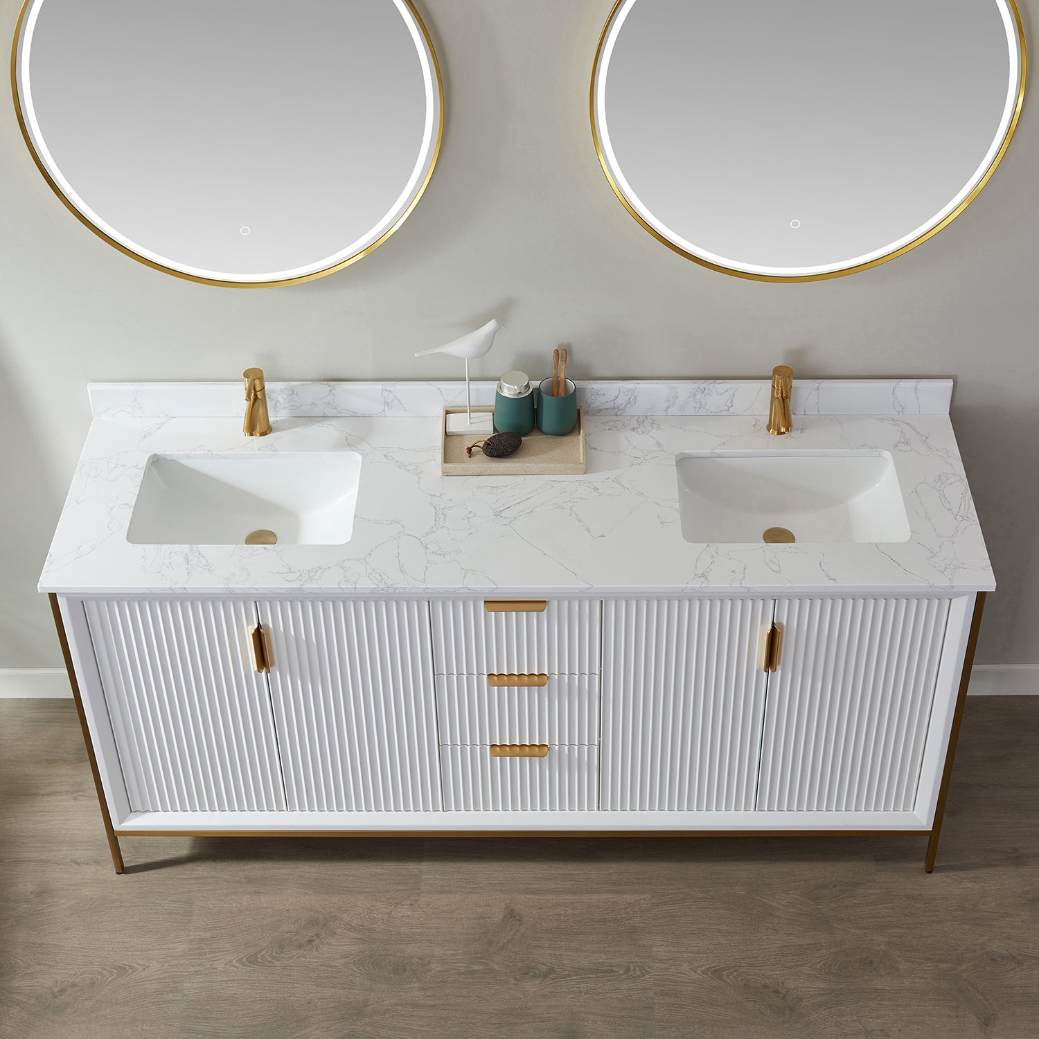 Vinnova Design Granada 72" Double Vanity in White with White Composite Grain Stone Countertop - New Star Living