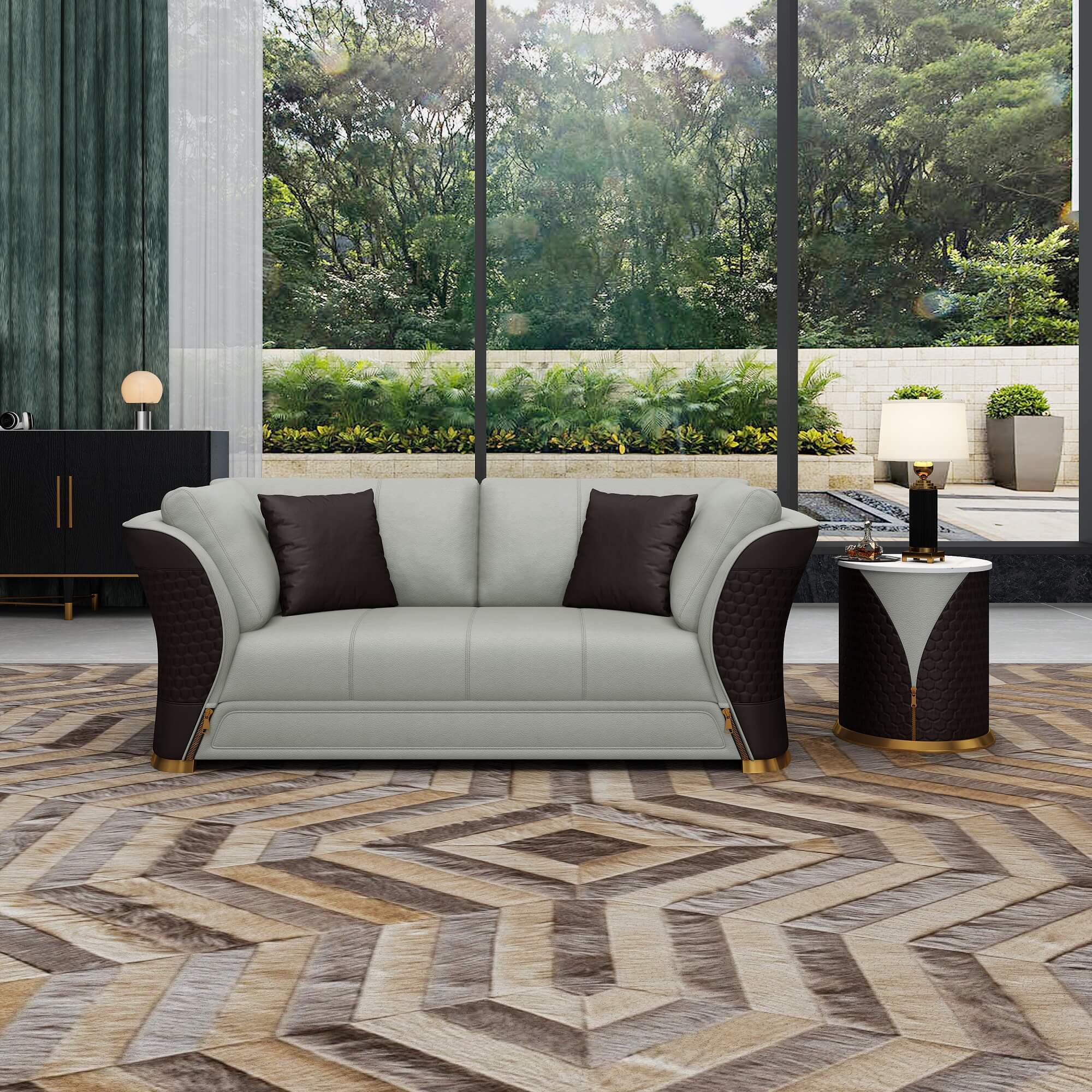 European Furniture - Vogue Loveseat Grey & Chocolate Italian Leather - EF-27993-L - New Star Living