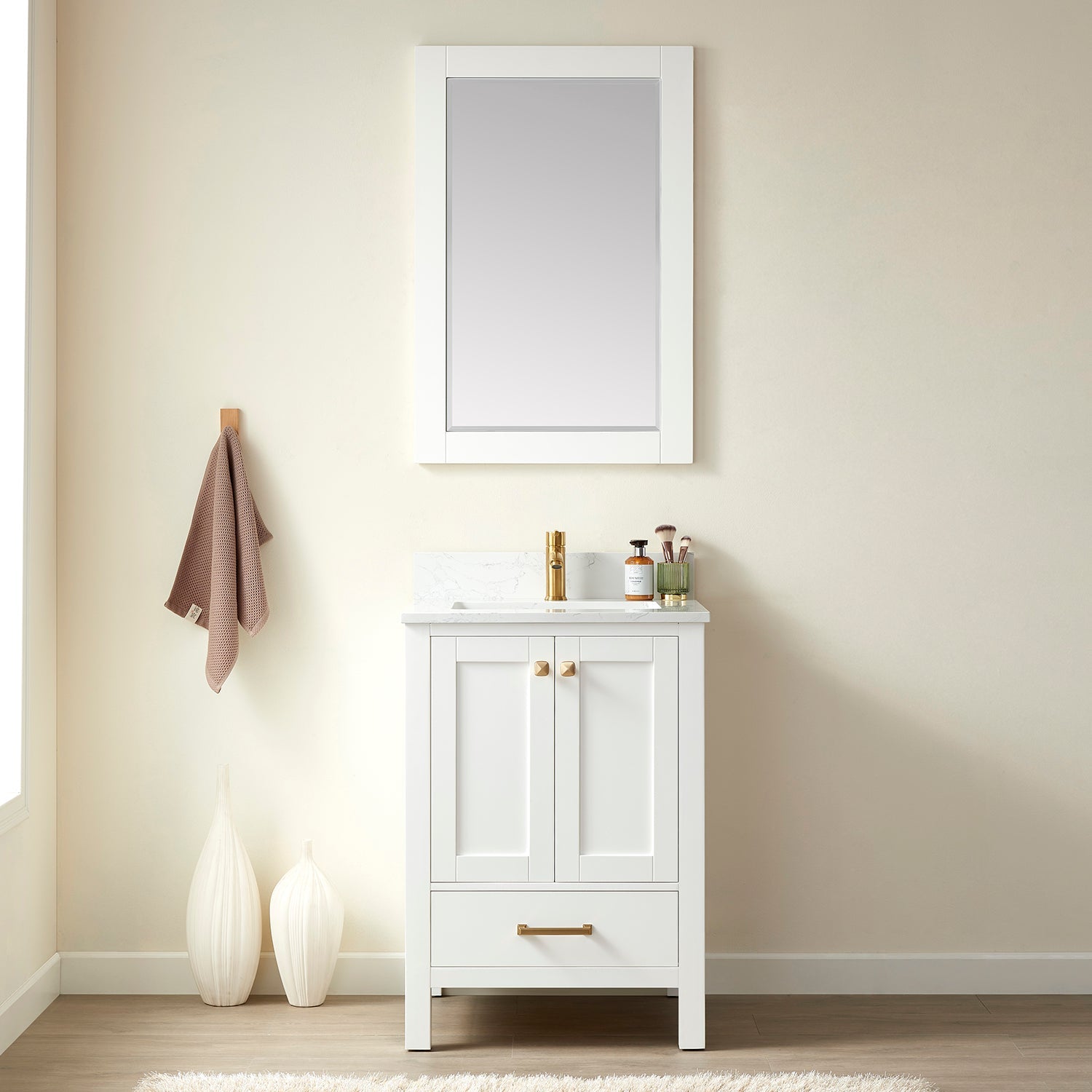 Vinnova Design Shannon 24" Single Vanity in White and Composite White Carrara Stone Countertop - New Star Living