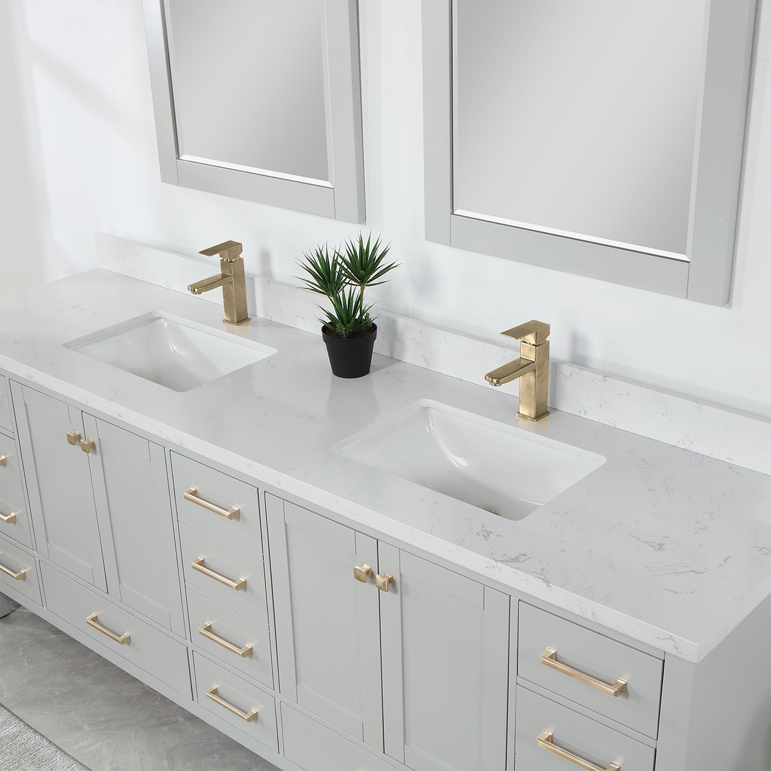 Vinnova Design Shannon 84" Double Vanity in Paris Grey and Composite Carrara White Stone Countertop - New Star Living