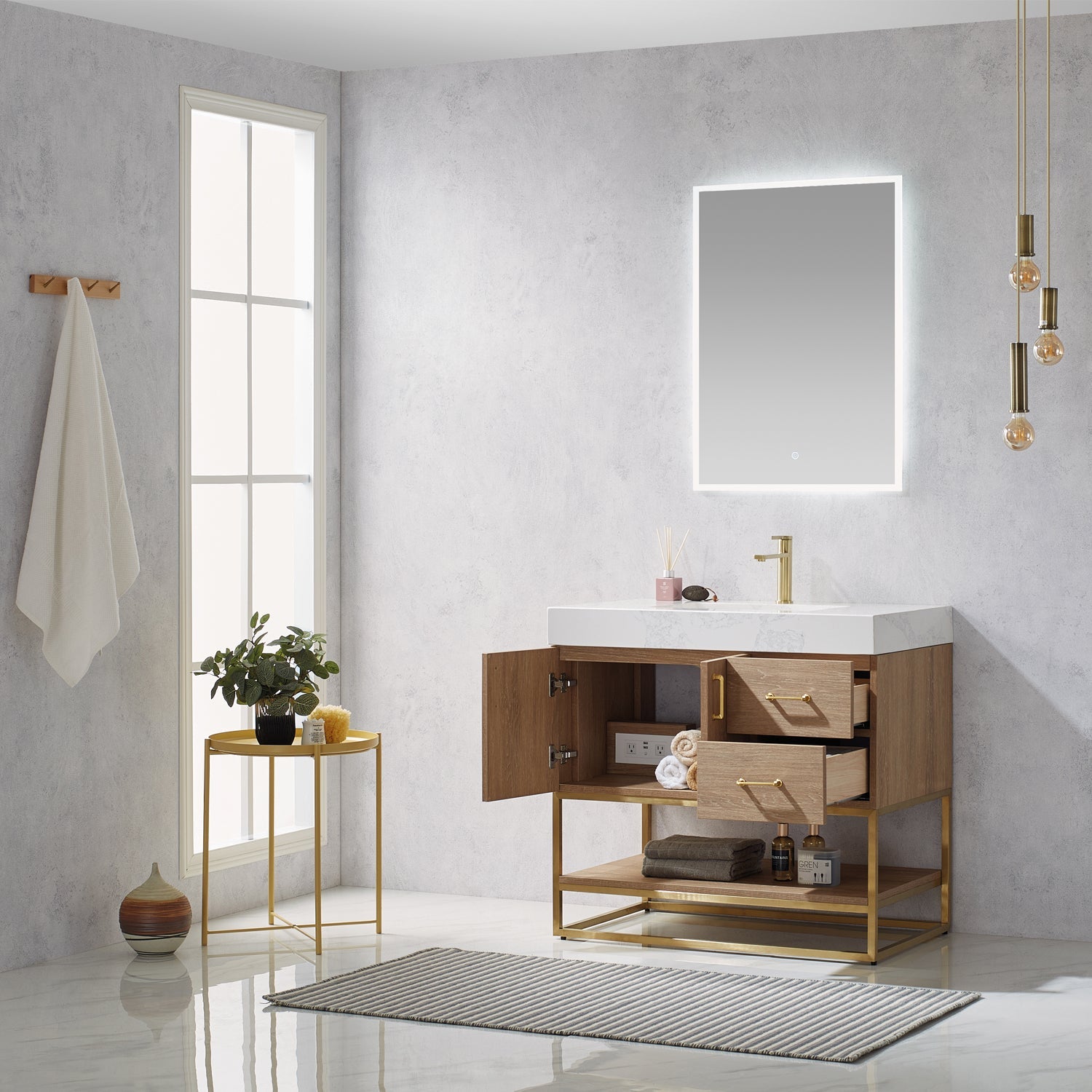 Vinnova Design Alistair 36" Single Vanity in North American Oak with White Grain Stone Countertop - New Star Living