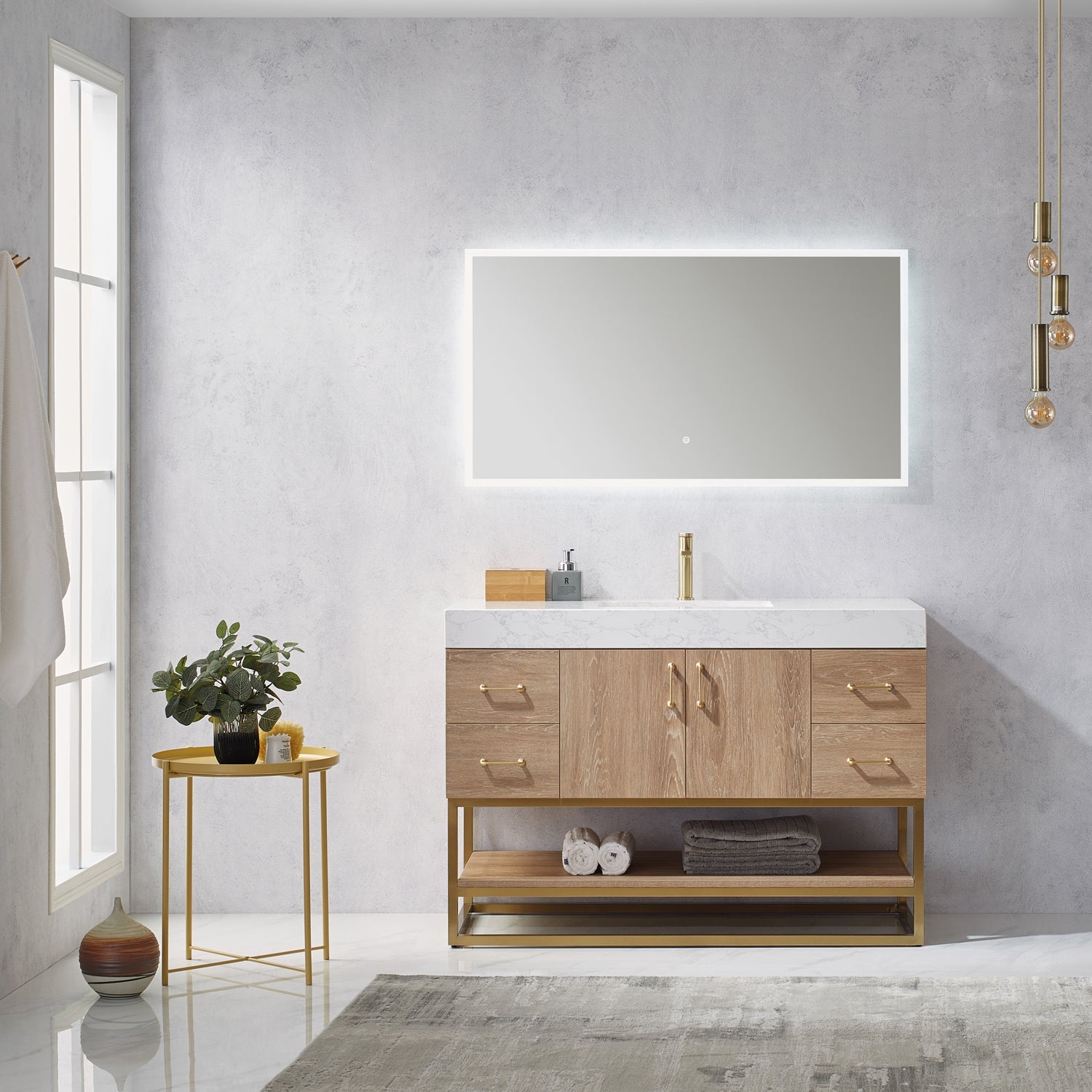 Vinnova Design Alistair 48" Single Vanity in North American Oak with White Grain Stone Countertop - New Star Living