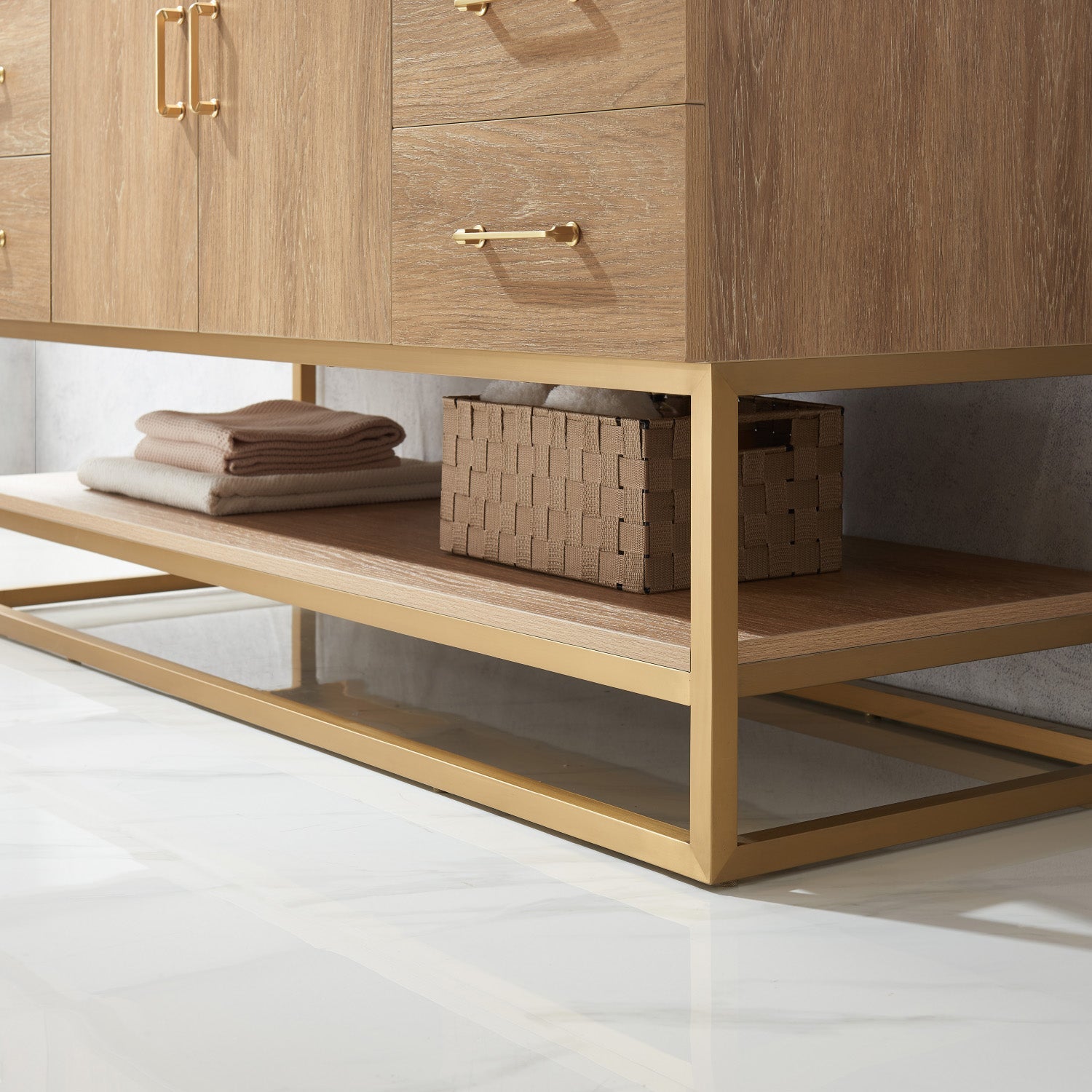 Vinnova Design Alistair 60S" Single Vanity in North American Oak with White Grain Stone Countertop - New Star Living