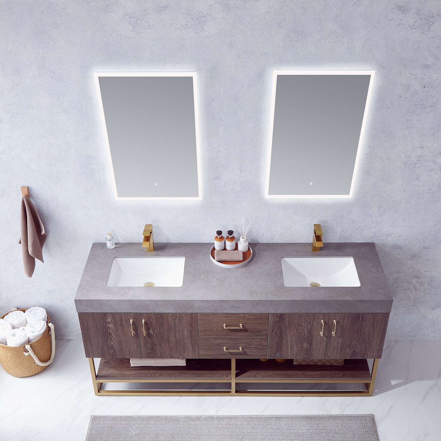 Vinnova Design Alistair 72" Double Sink Bath Vanity in North Carolina Oak with Grey Sintered Stone Top - New Star Living