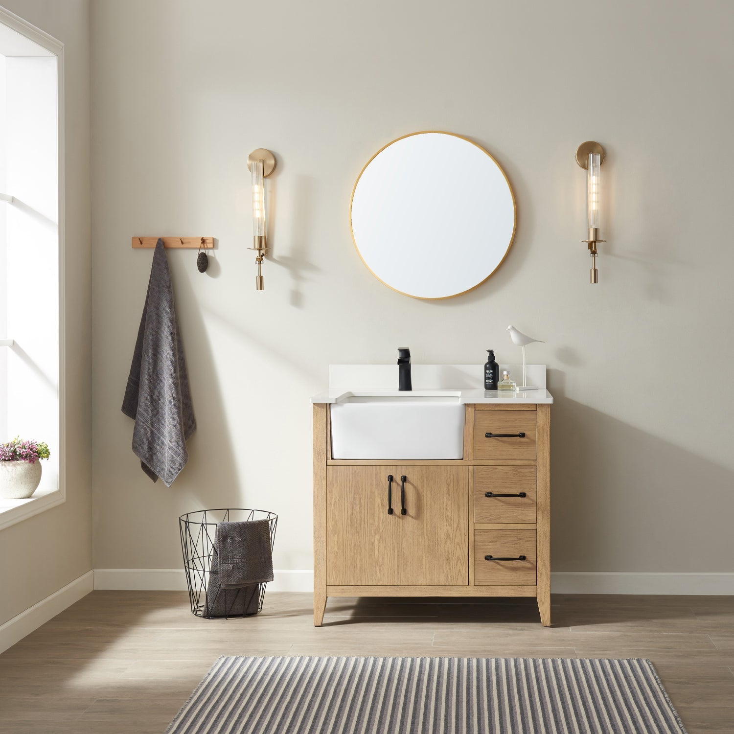 Vinnova Design Sevilla Vanity in Washed Ash with White Composite Stone Countertop - New Star Living