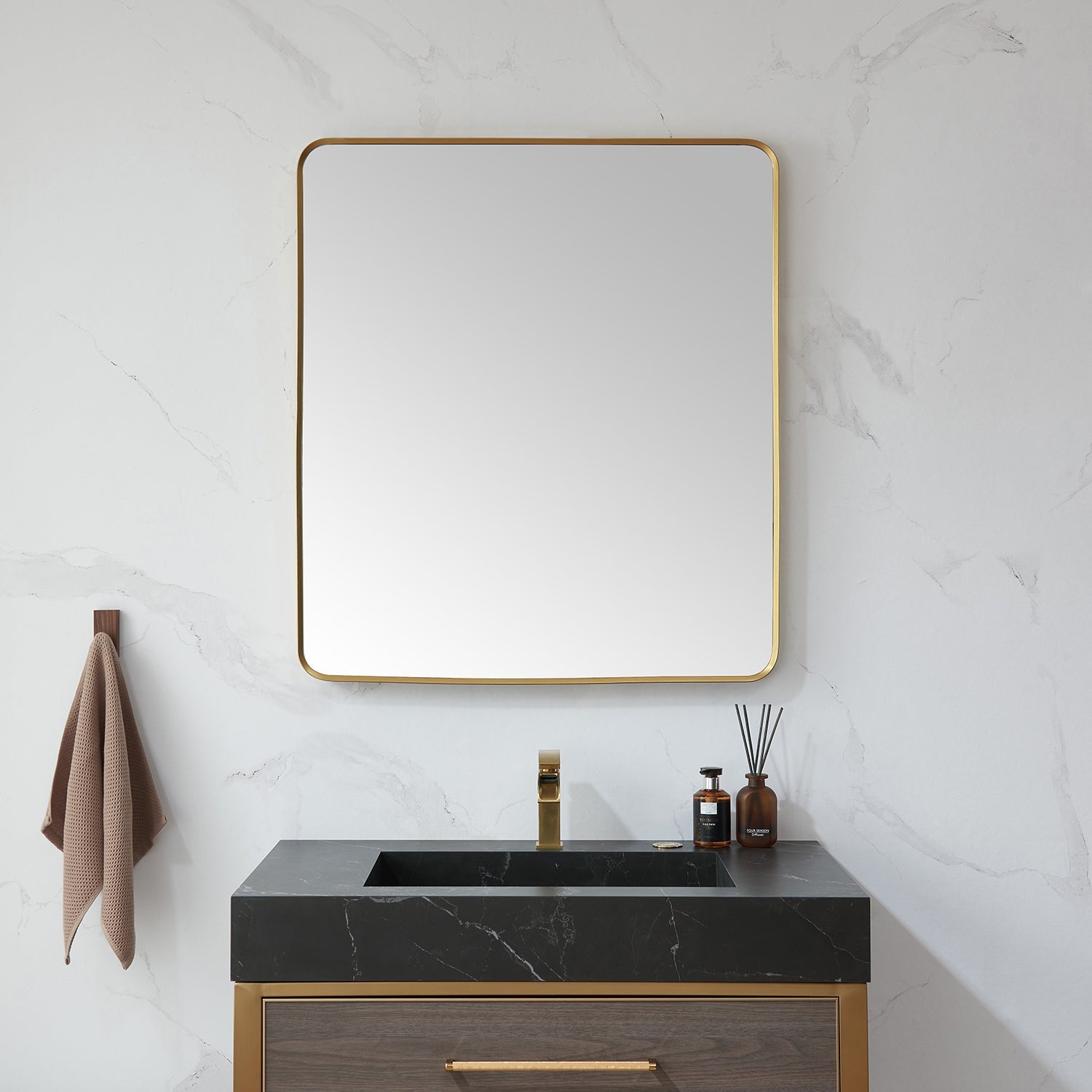 Vinnova Design Mutriku 32 in. W x 36 in. H Rectangle Metal Wall Mirror in Brushed Gold - New Star Living