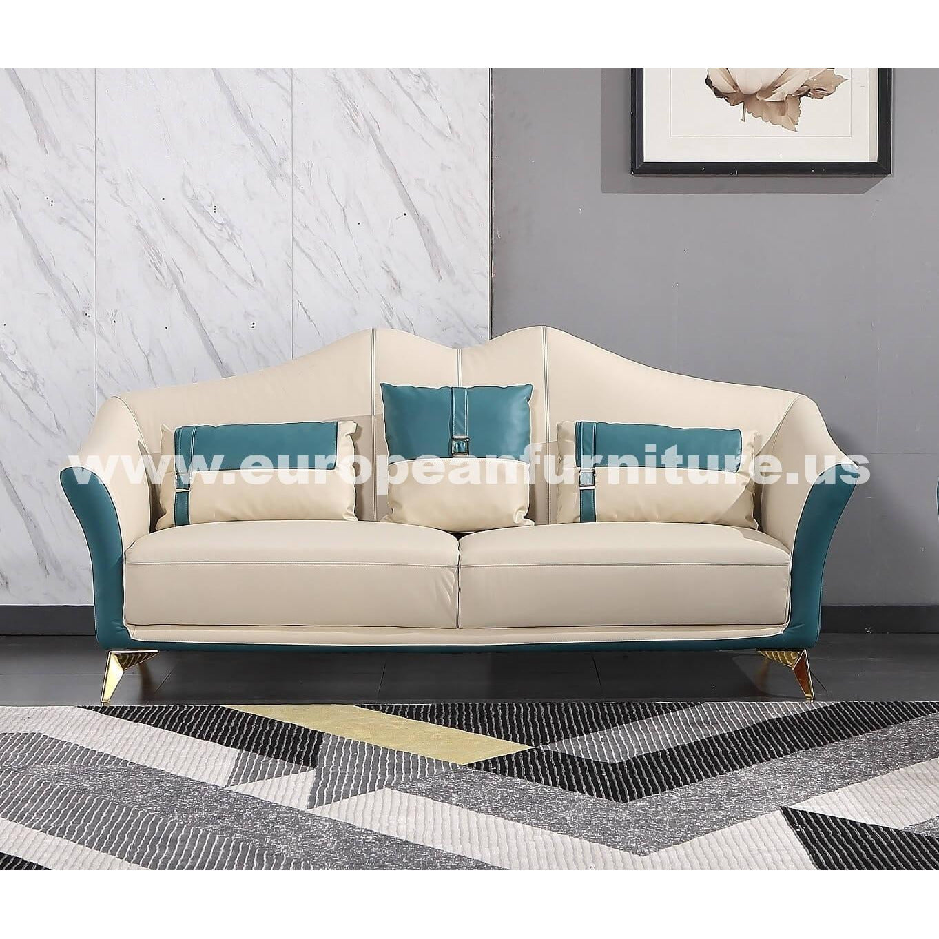 European Furniture - Winston 3 Piece Sofa Set White-Blue Italian Leather - EF-29052 - New Star Living