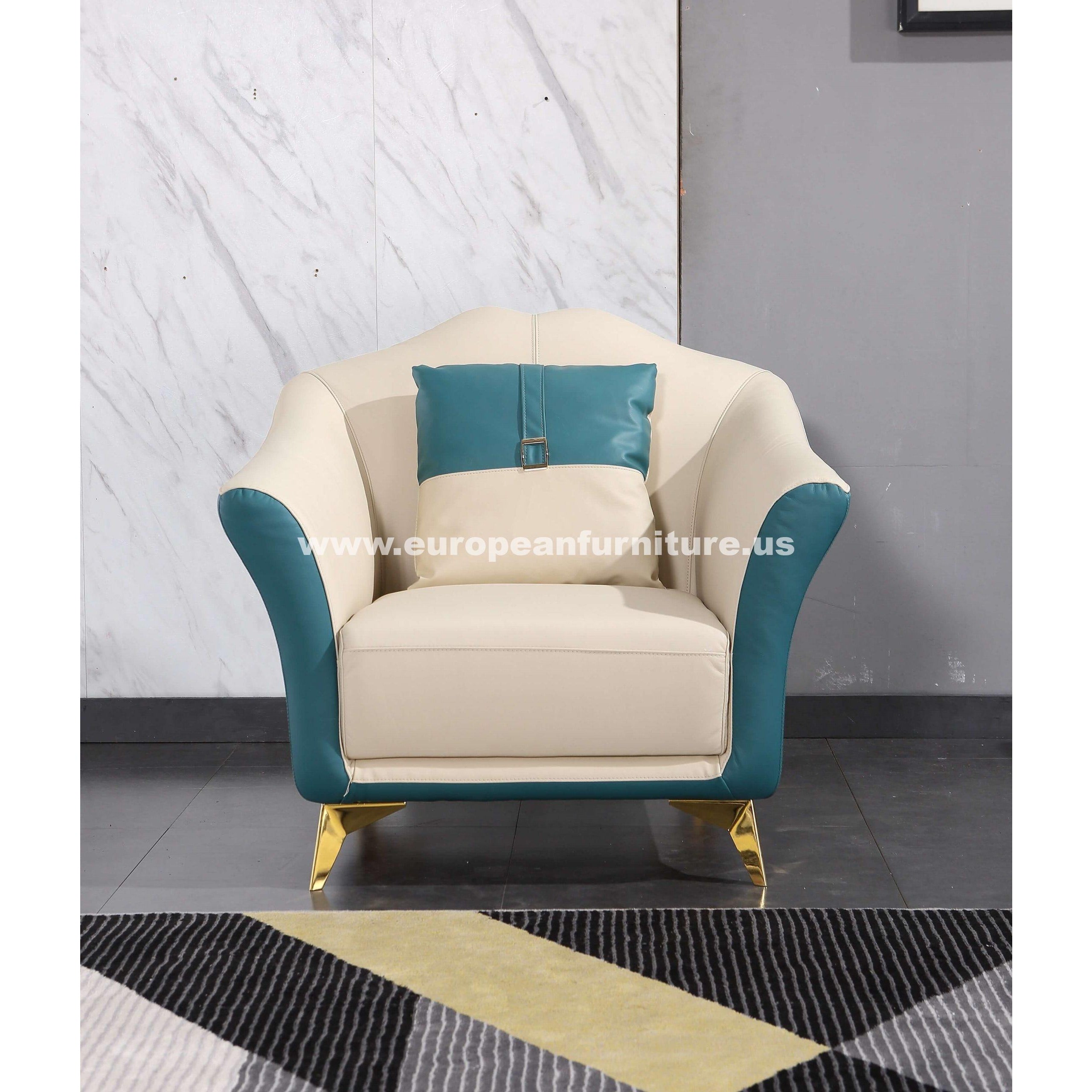 European Furniture - Winston Chair White-Blue Italian Leather - EF-29052-C - New Star Living