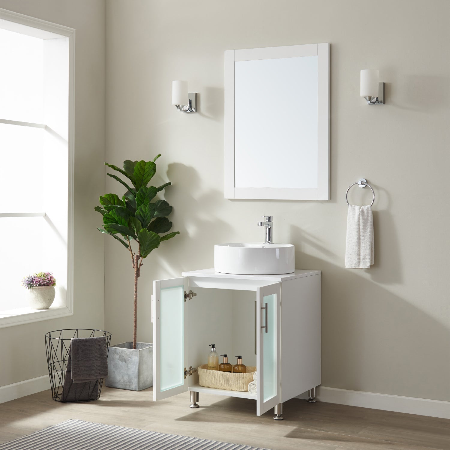 Vinnova Design Pesaro 24" Vanity in White with Pure white polished Stone Top with White Vessel Sink - New Star Living
