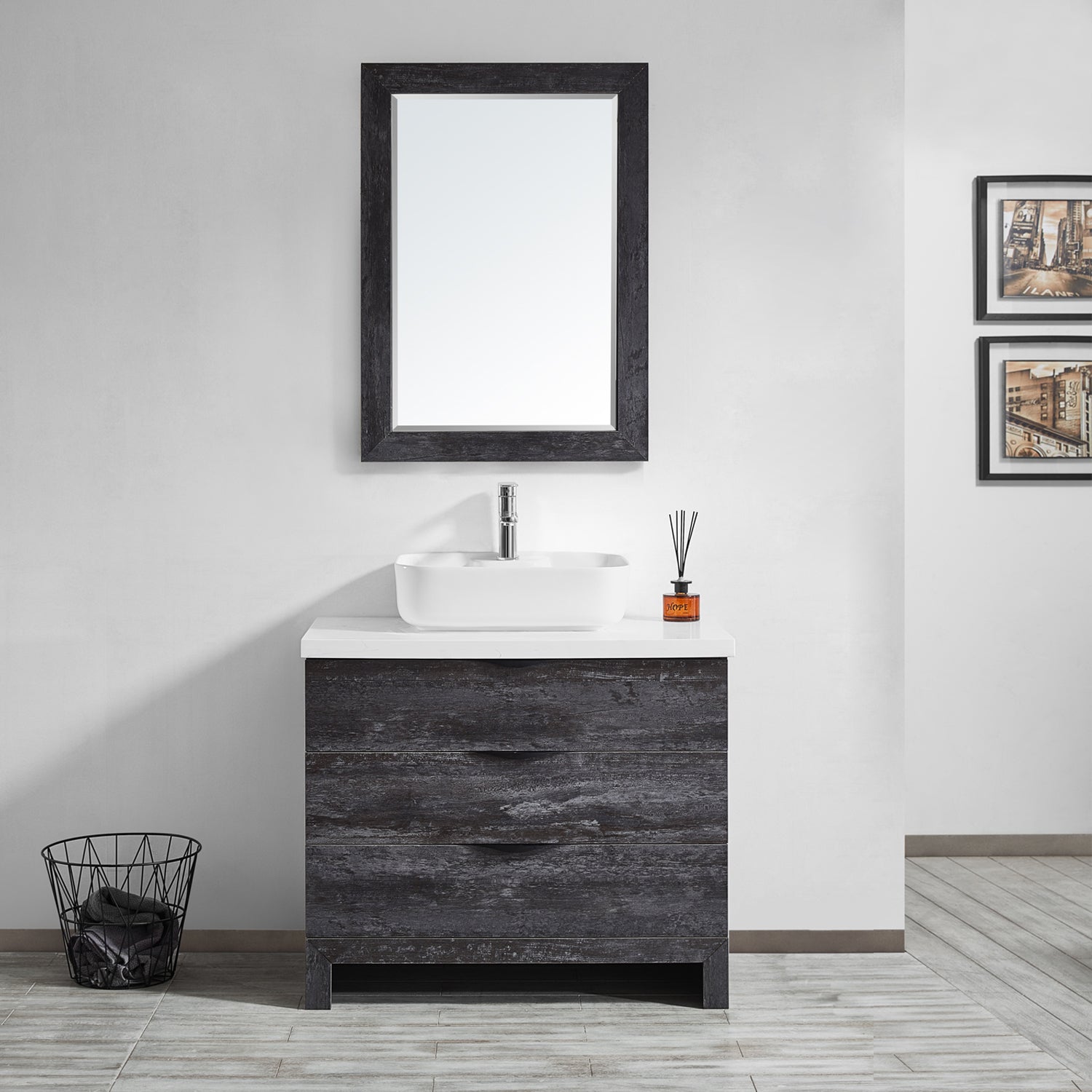 Vinnova Design Spencer 36” Single Vanity in Suede Elegant Grey with Artificial Fine White Stone Countertop - New Star Living