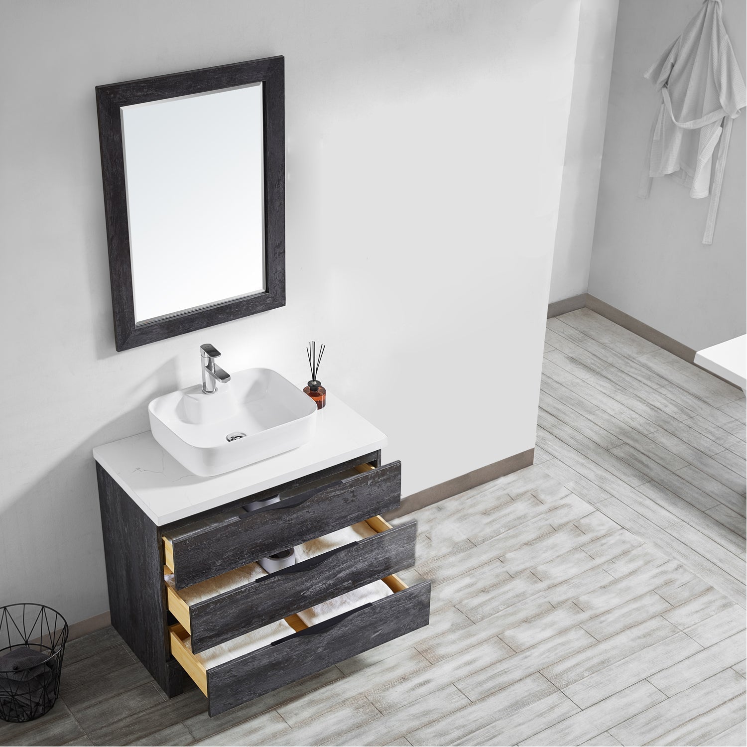 Vinnova Design Spencer 36” Single Vanity in Suede Elegant Grey with Artificial Fine White Stone Countertop - New Star Living