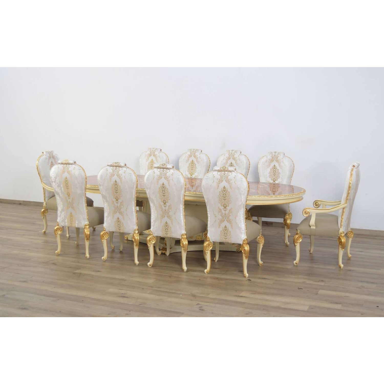 European Furniture - Bellagio Side Chair Set of 2 in Beige & Gold Leaf - 40059-SC - New Star Living