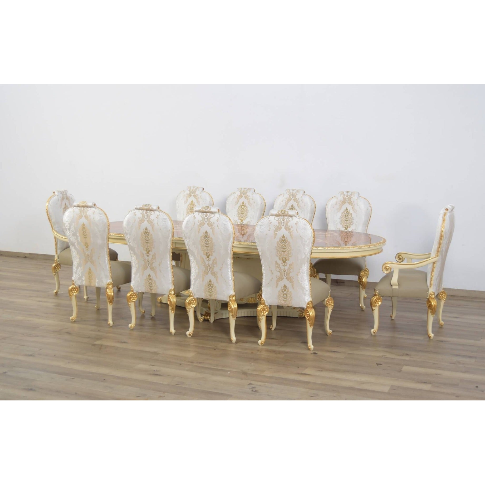 European Furniture - Bellagio 11 Piece Dining Room Set in Beige & Gold Leaf - 40059-11SET - New Star Living
