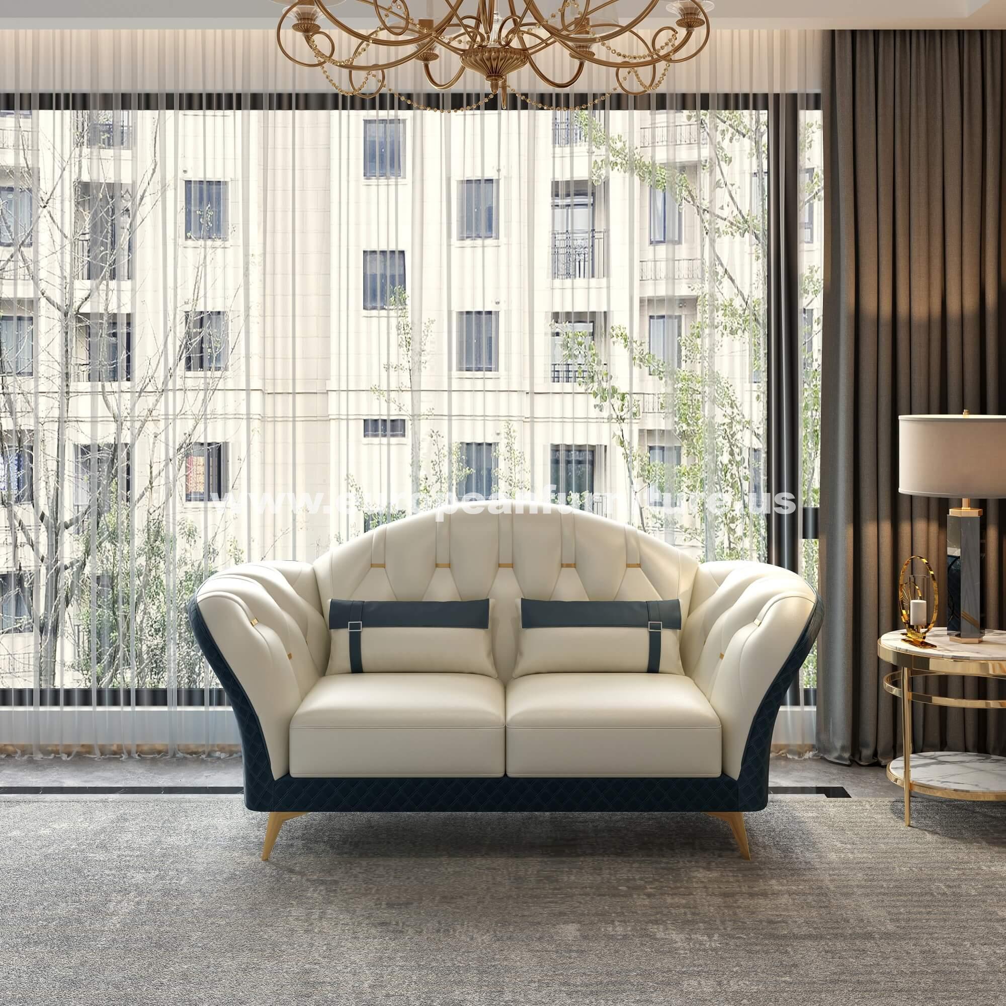 European Furniture - Amalia Loveseat White-Blue Italian Leather - EF-28042-L - New Star Living