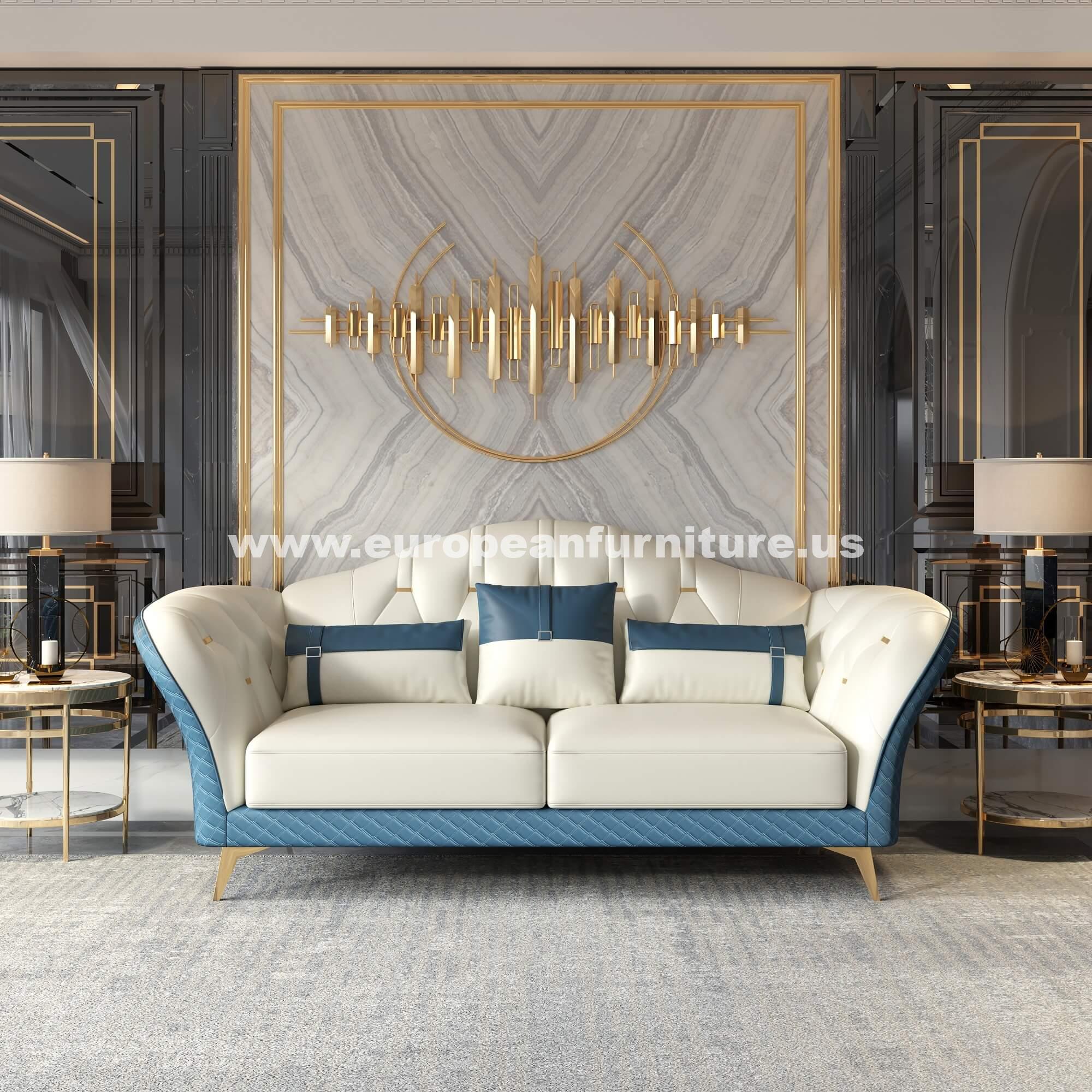 European Furniture - Amalia Sofa Off White-Blue Italian Leather - EF-28042-S - New Star Living