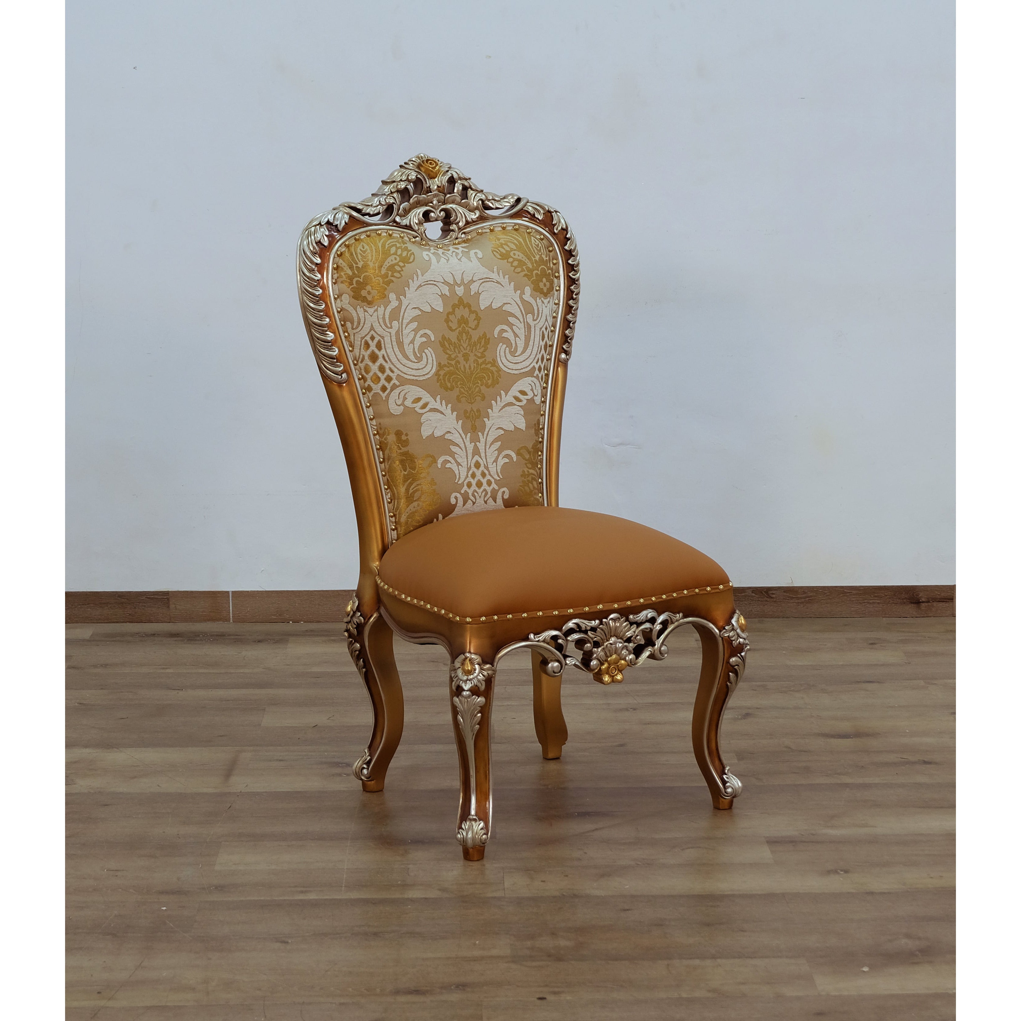 European Furniture - Saint Germain Dining Side Chair in Light Gold & Antique Silver Set of 2 - 35550SC - New Star Living