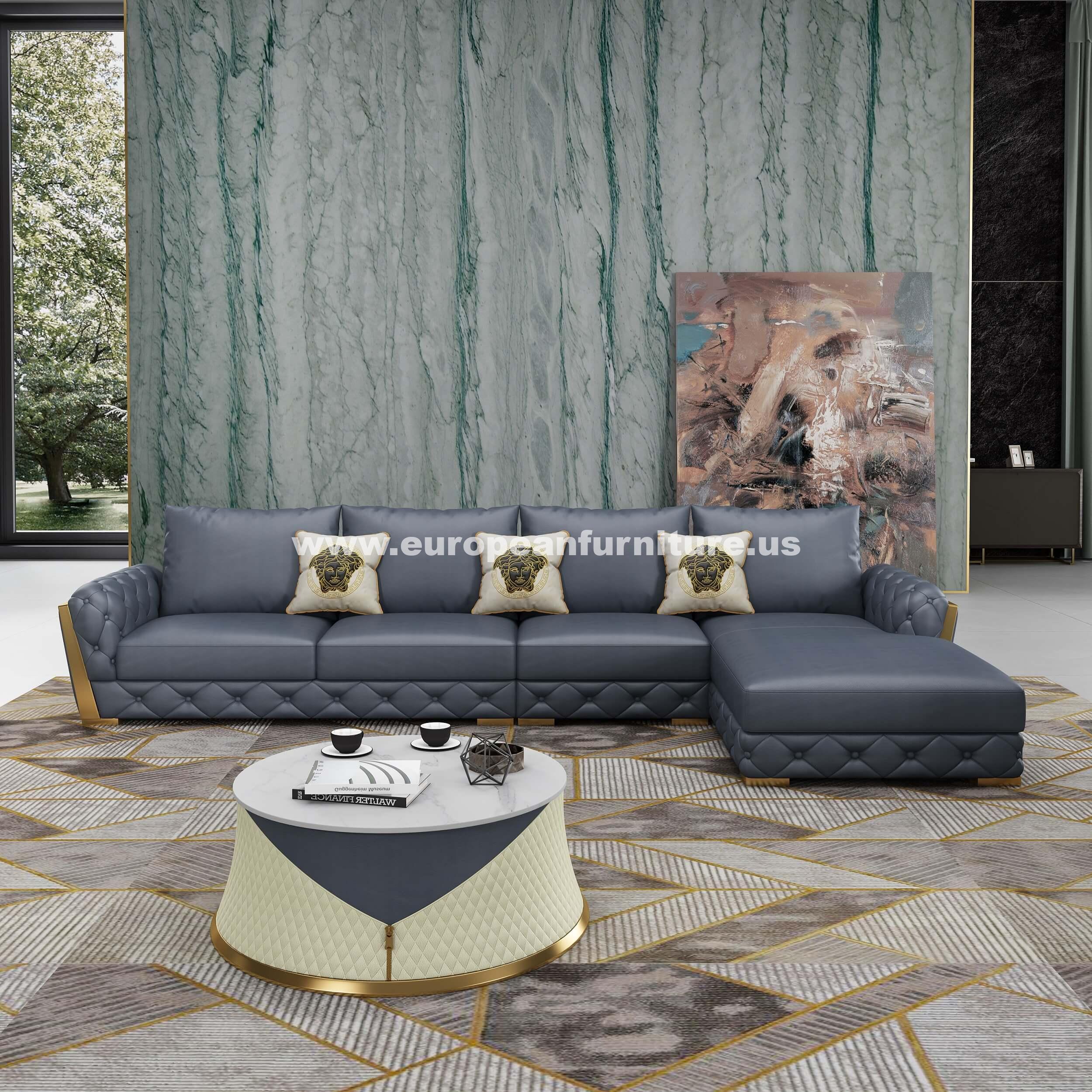European Furniture - Castello Gray Italian Leather Sectional - EF-19996R-4RHF - New Star Living