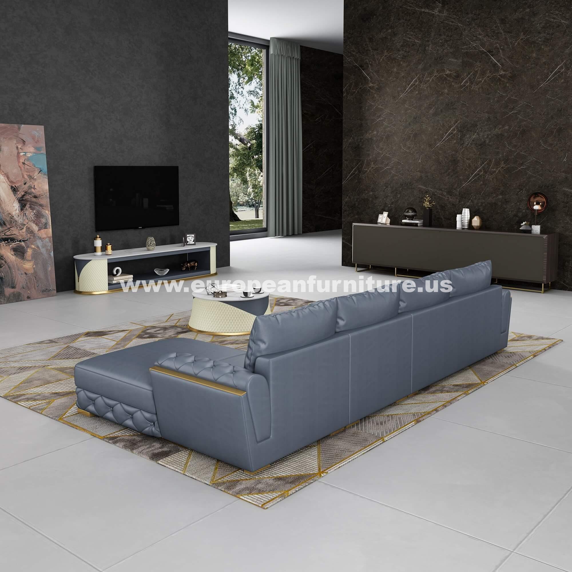 European Furniture - Castello Gray Italian Leather Sectional - EF-19996R-4RHF - New Star Living