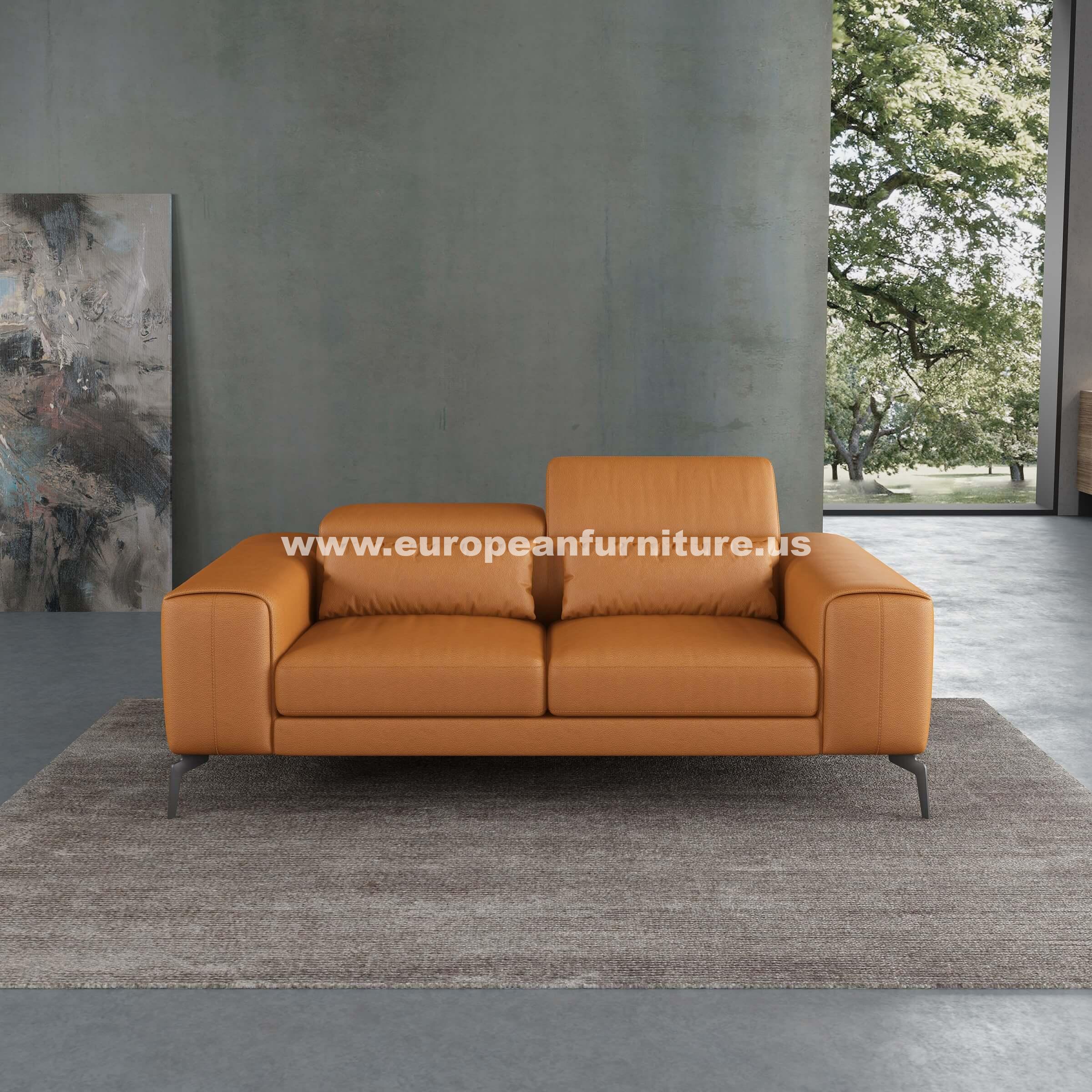 European Furniture - Cavour Loveseat Cognac Italian Leather - EF-12551-L - New Star Living