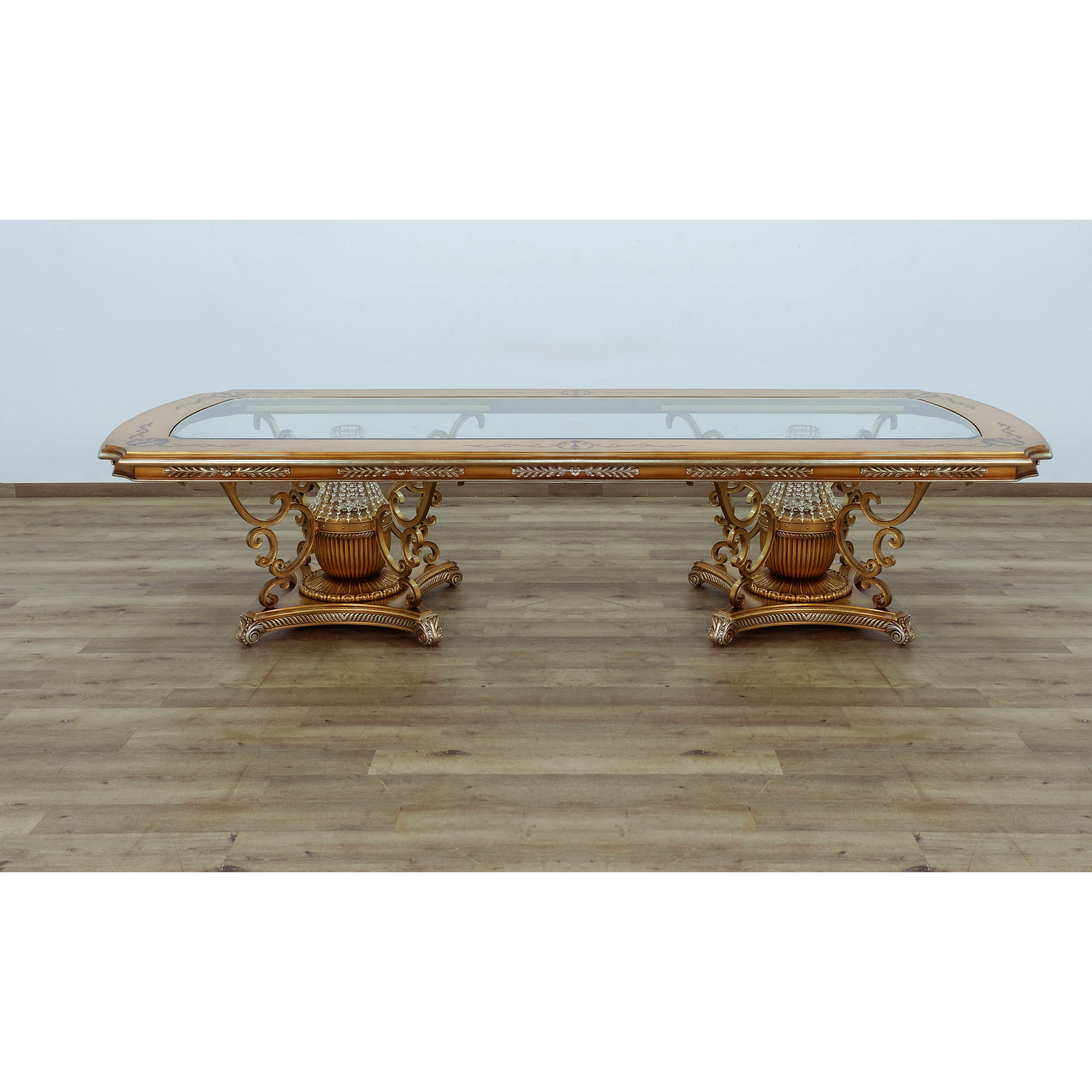 European Furniture - Saint Germain Dining Table in Light Gold & Antique Silver - 35550-DT - New Star Living