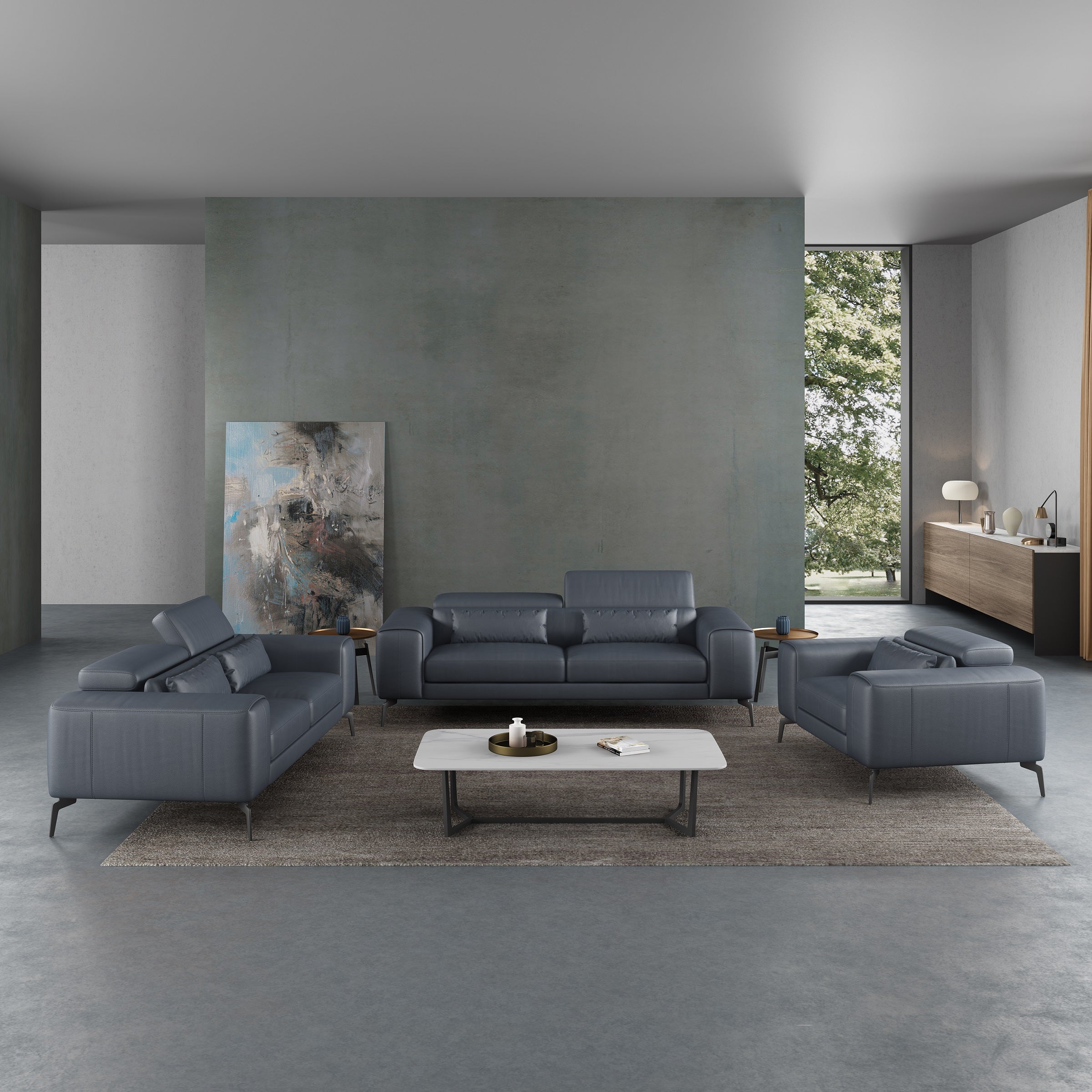 European Furniture - Cavour Sofa Gray Italian Leather - EF-12550-S - New Star Living