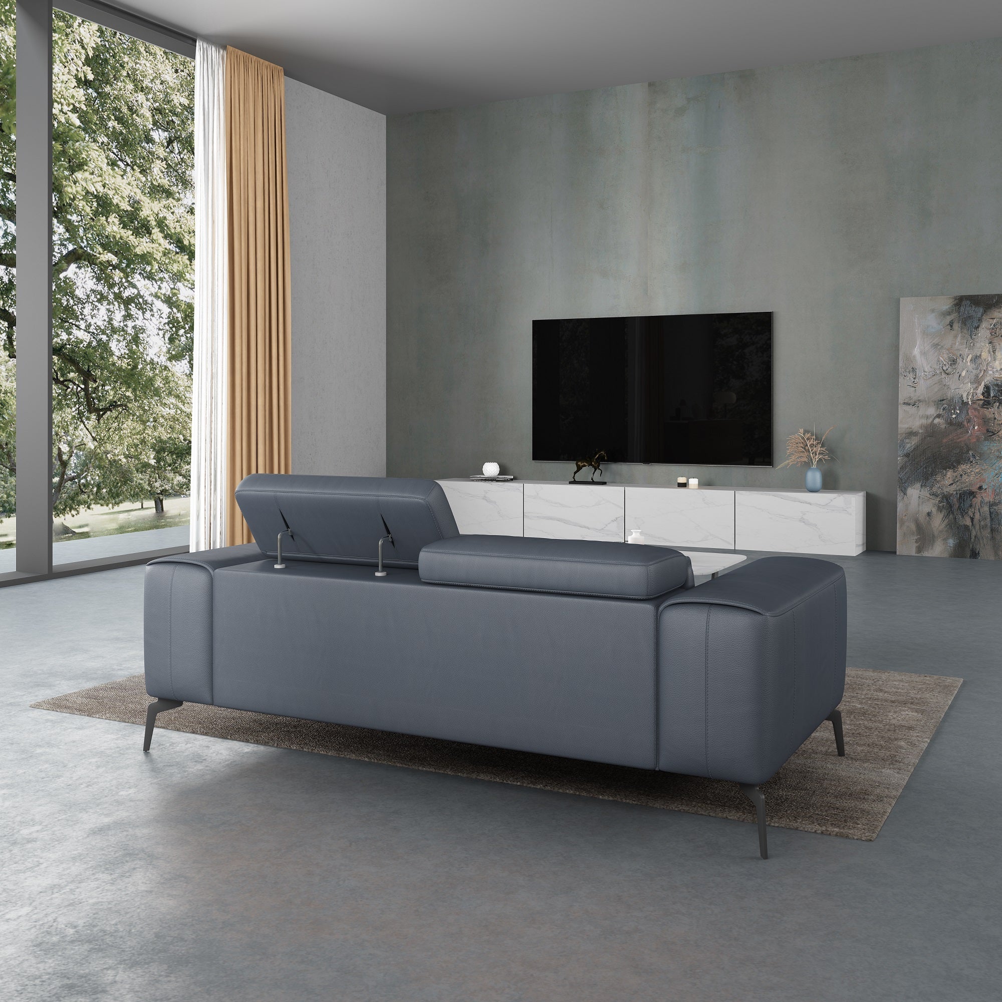 European Furniture - Cavour 3 Piece Sofa Set Gray Italian Leather - EF-12550 - New Star Living