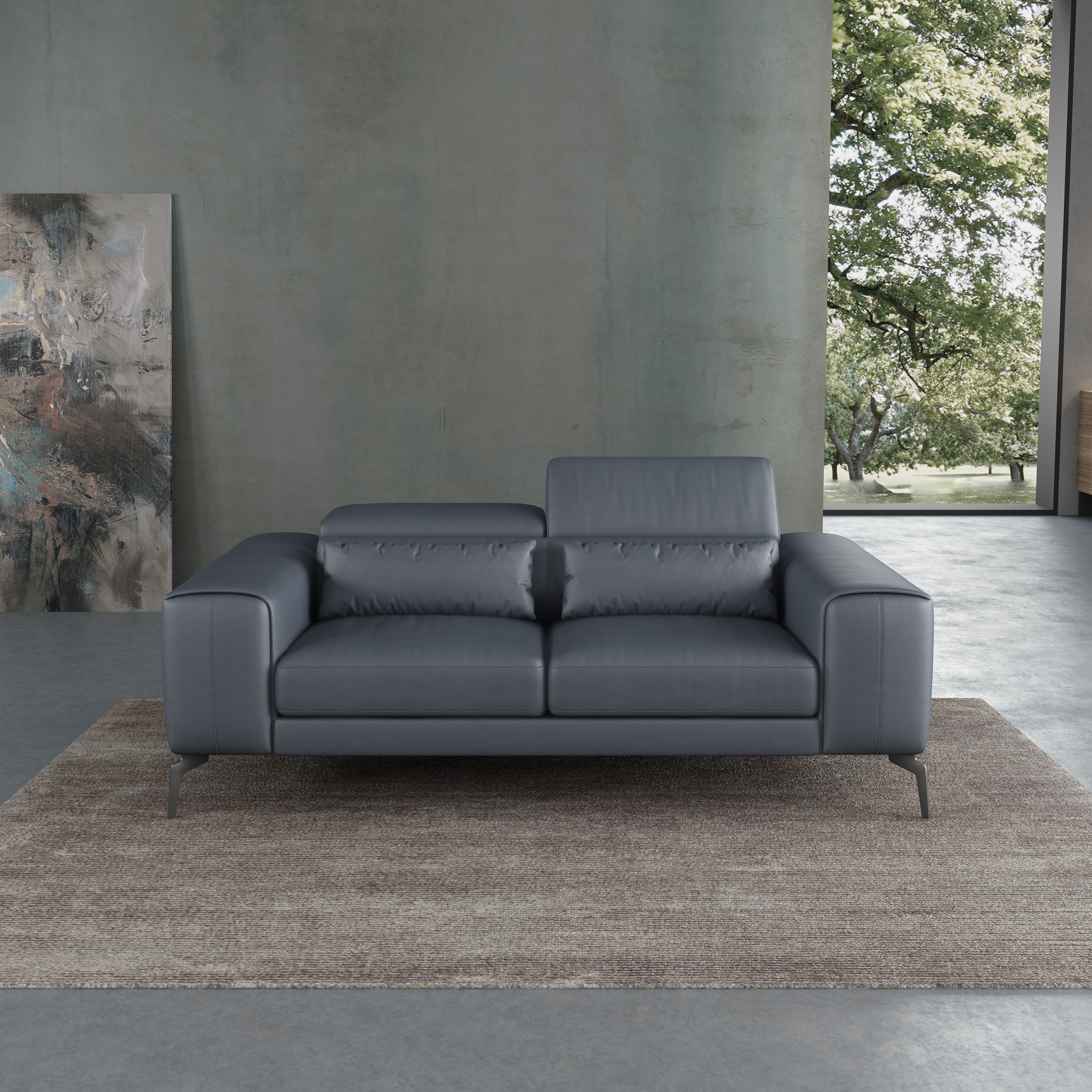 European Furniture - Cavour Loveseat Gray Italian Leather - EF-12550-L - New Star Living