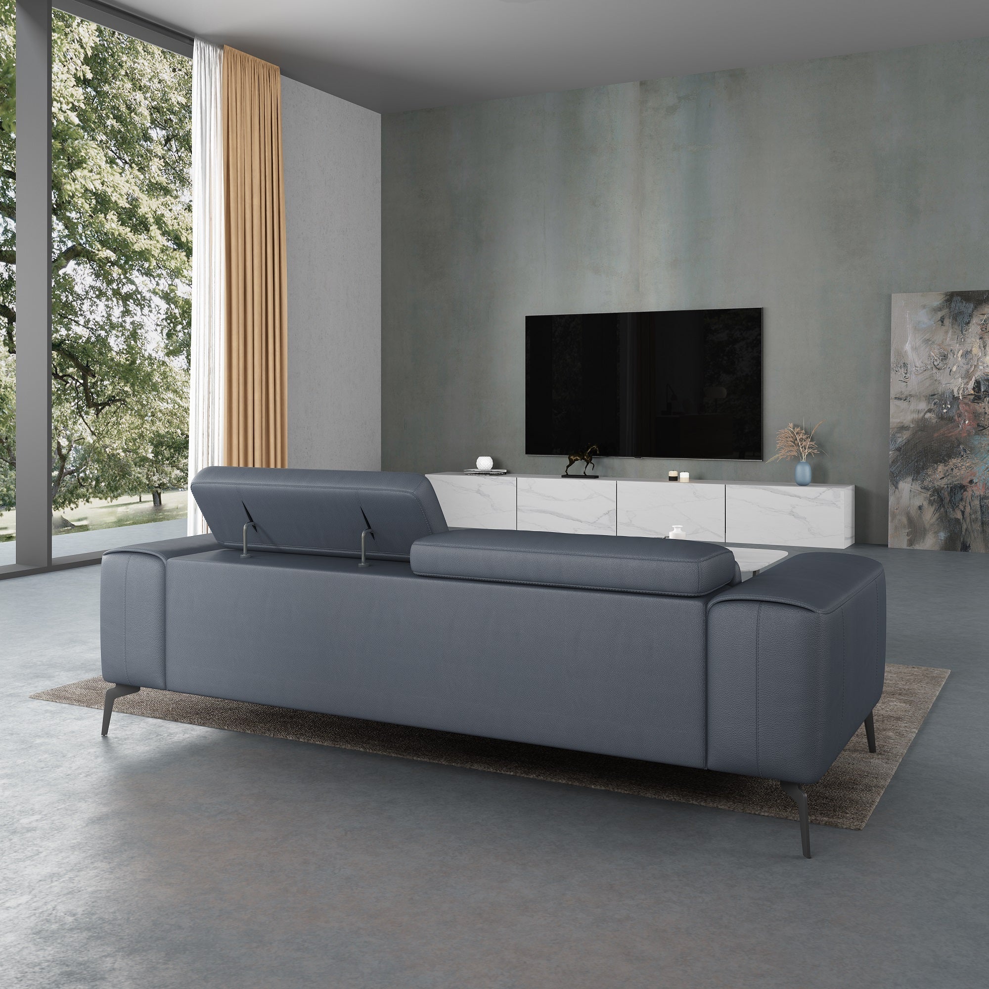 European Furniture - Cavour Sofa Gray Italian Leather - EF-12550-S - New Star Living