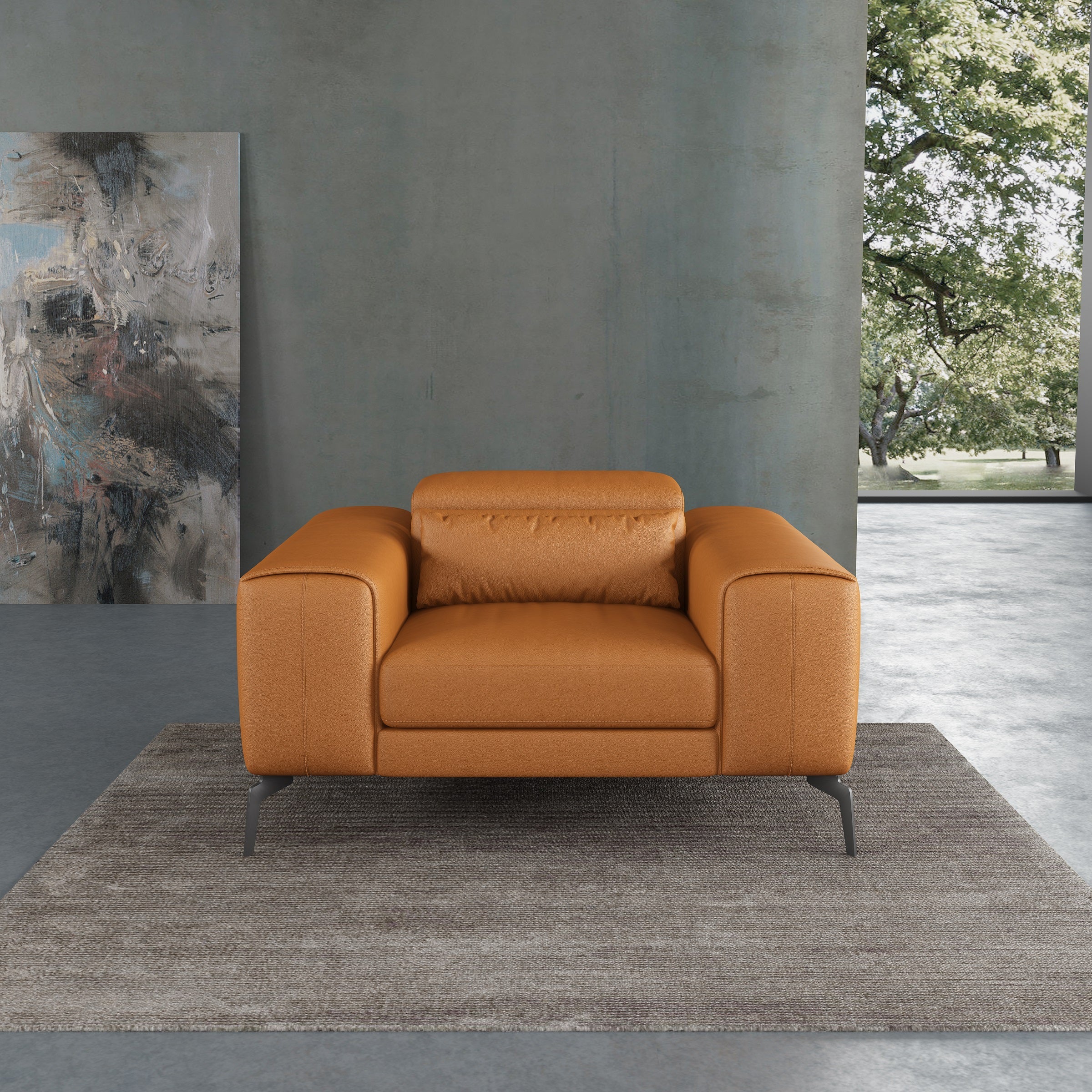 European Furniture - Cavour 3 Piece Sofa Set Cognac Italian Leather - EF-12551 - New Star Living