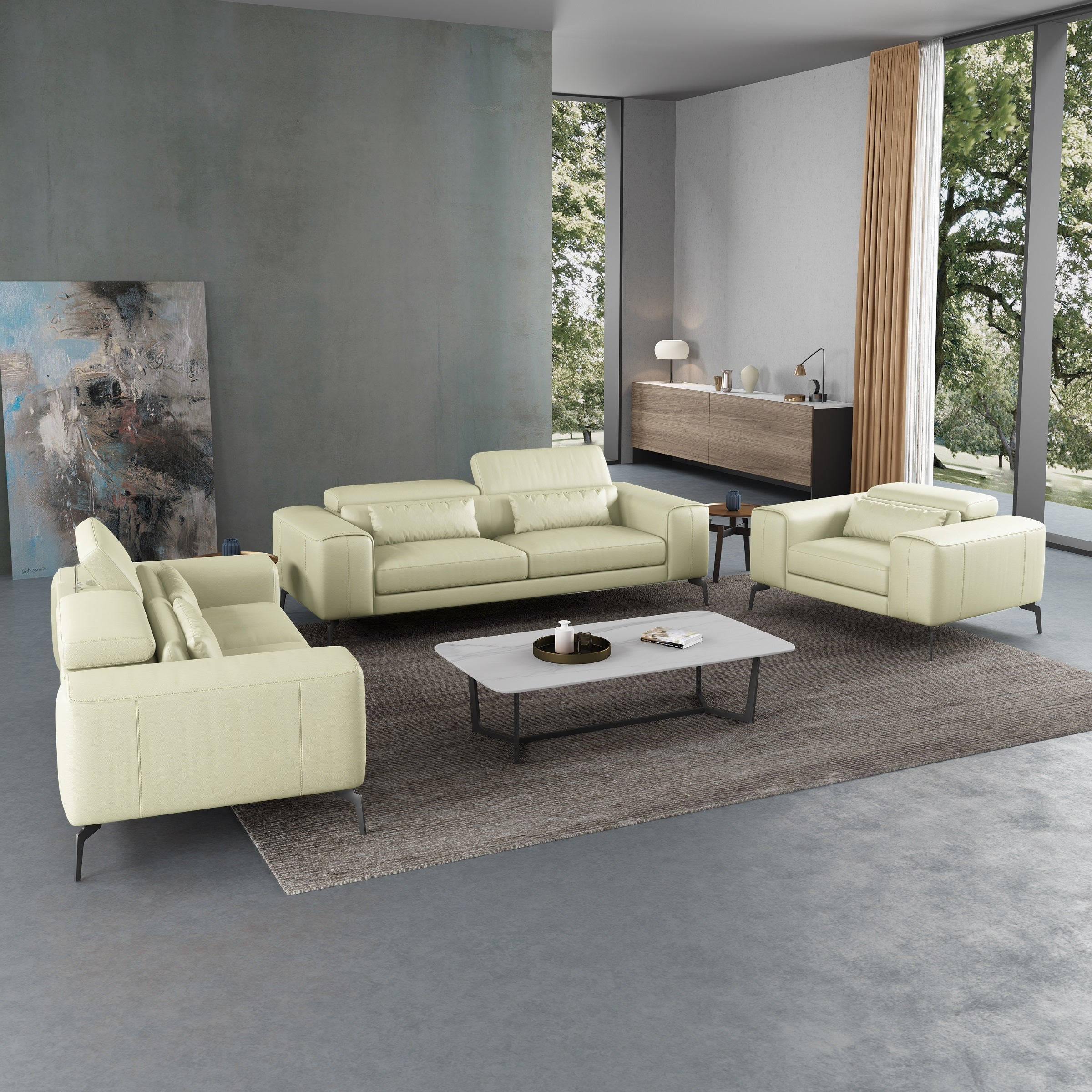 European Furniture - Cavour Loveseat Off White Italian Leather - EF-12552-L - New Star Living