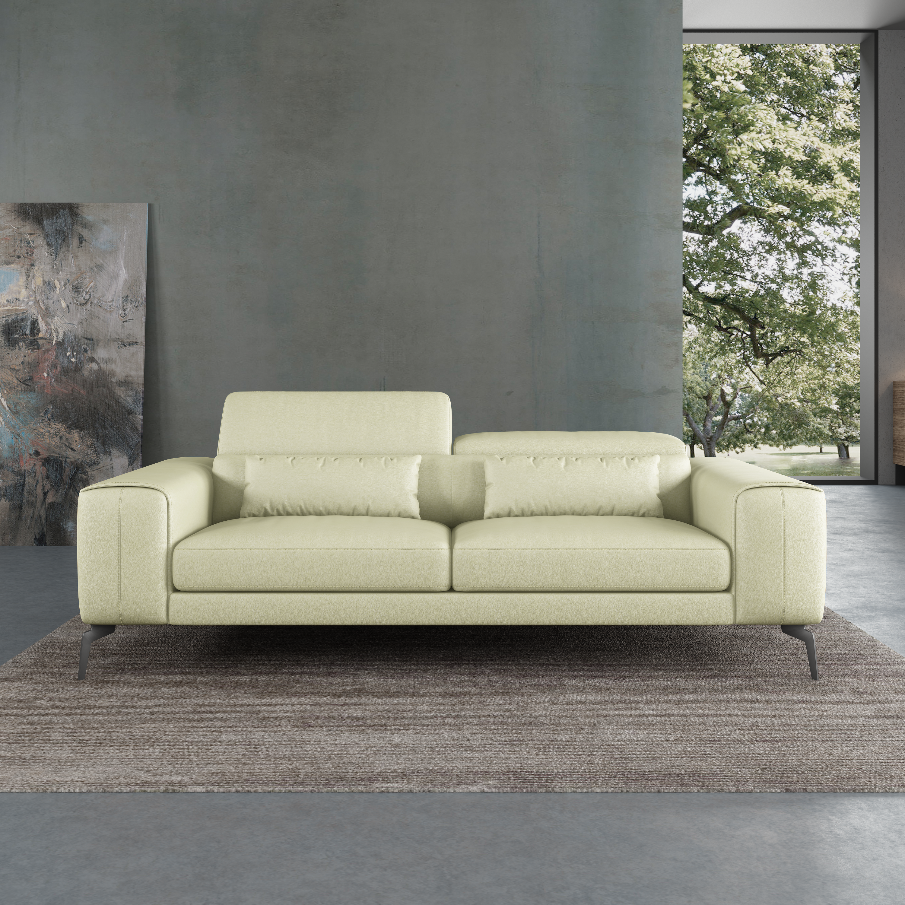European Furniture - Cavour Sofa Off White Italian Leather - EF-12552-S - New Star Living