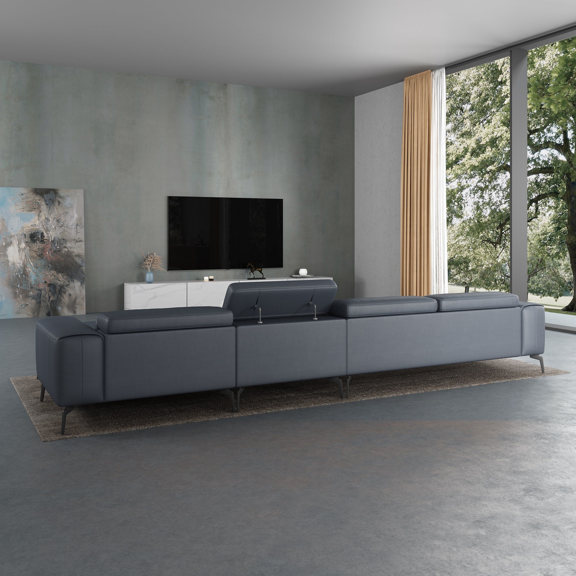 European Furniture - Cavour Mansion Right Facing Sectional in Gray - EF-12554R-4RHF - New Star Living