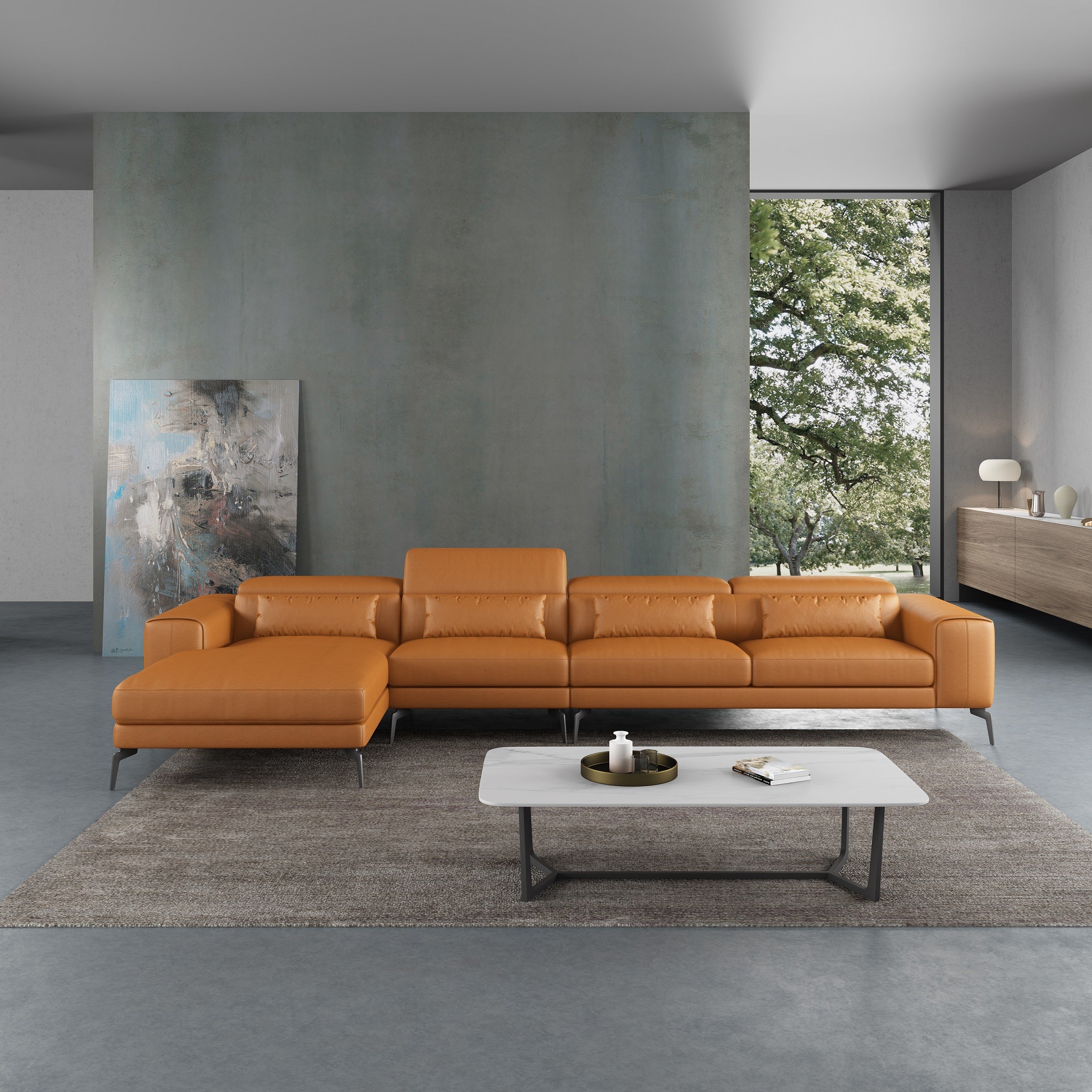 European Furniture - Cavour Mansion Left Facing Sectional in Cognac - EF-12556L-4LHF - New Star Living
