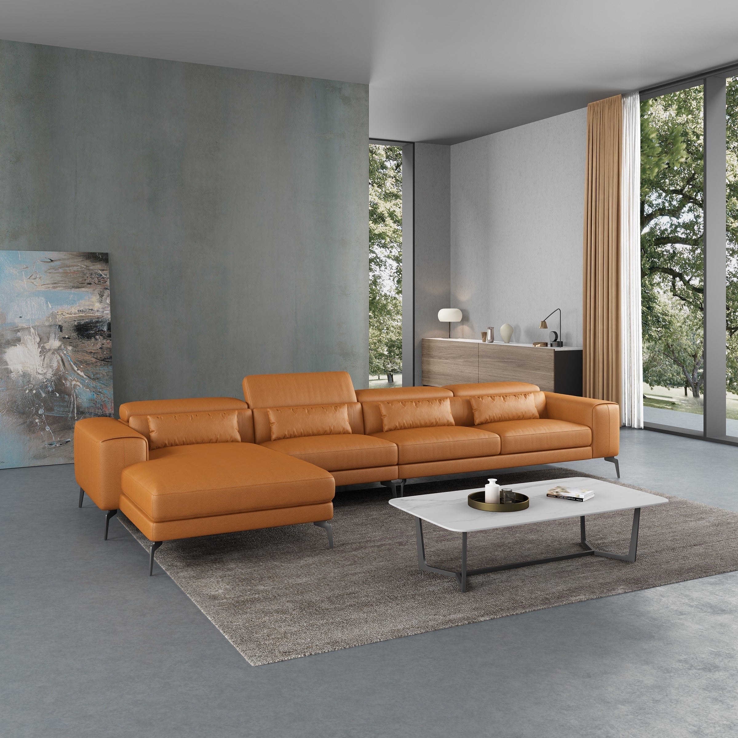 European Furniture - Cavour Mansion Left Facing Sectional in Cognac - EF-12556L-4LHF - New Star Living
