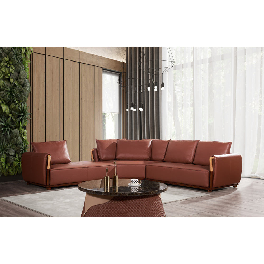 European Furniture - Skyline Sectional Russet Brown Italian Leather - EF-26662 - New Star Living