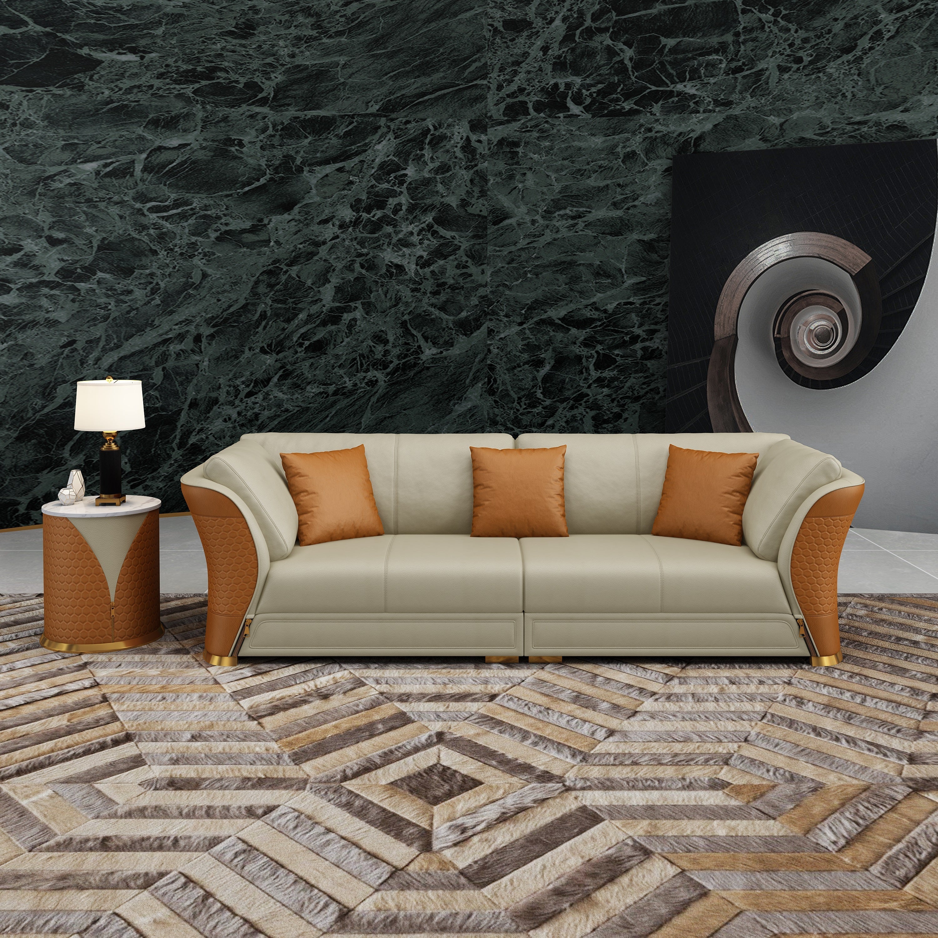 European Furniture - Vogue Mansion Sofa Beige & Cognac Italian Leather - EF-27992-4S - New Star Living