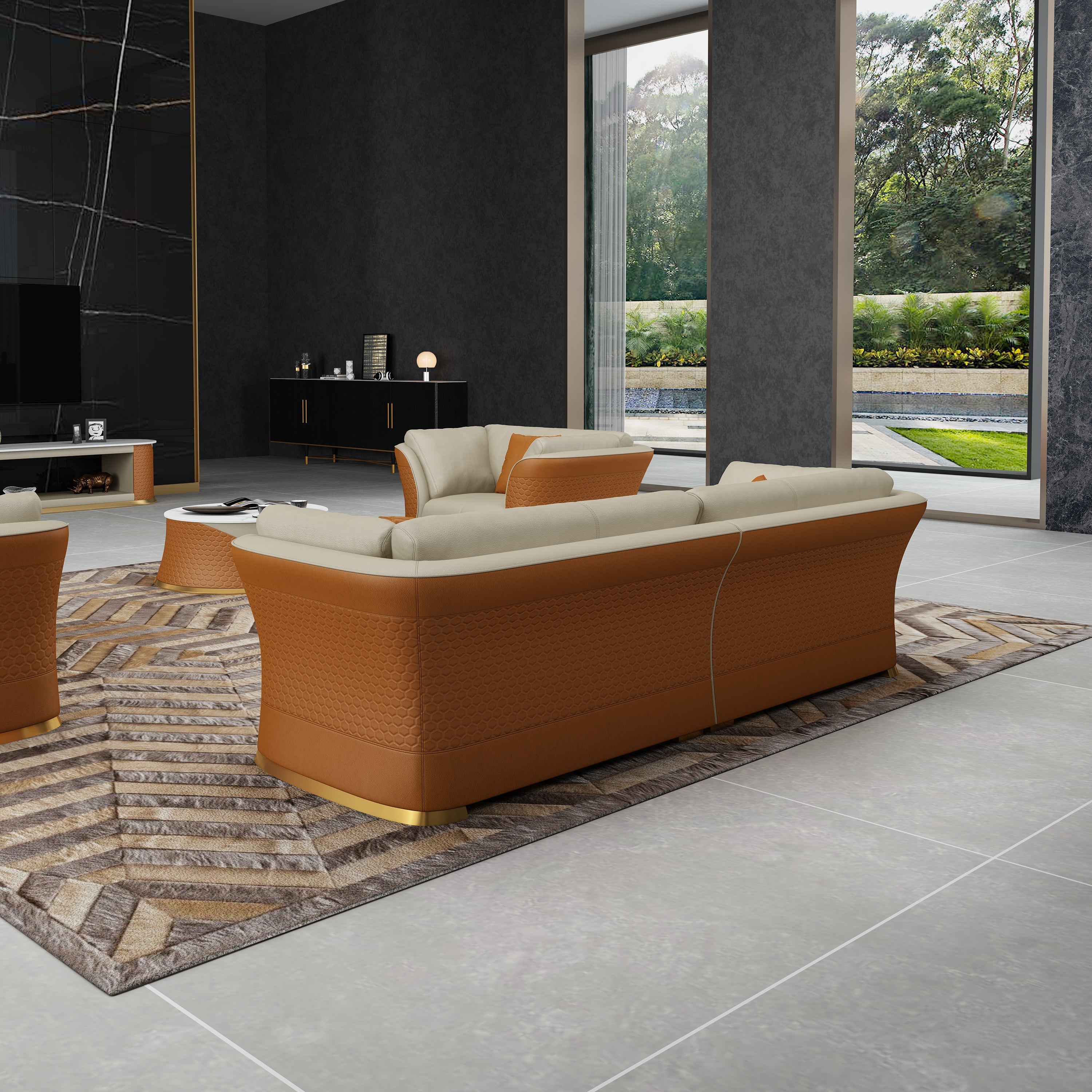 European Furniture - Vogue Mansion Sofa Beige & Cognac Italian Leather - EF-27992-4S - New Star Living