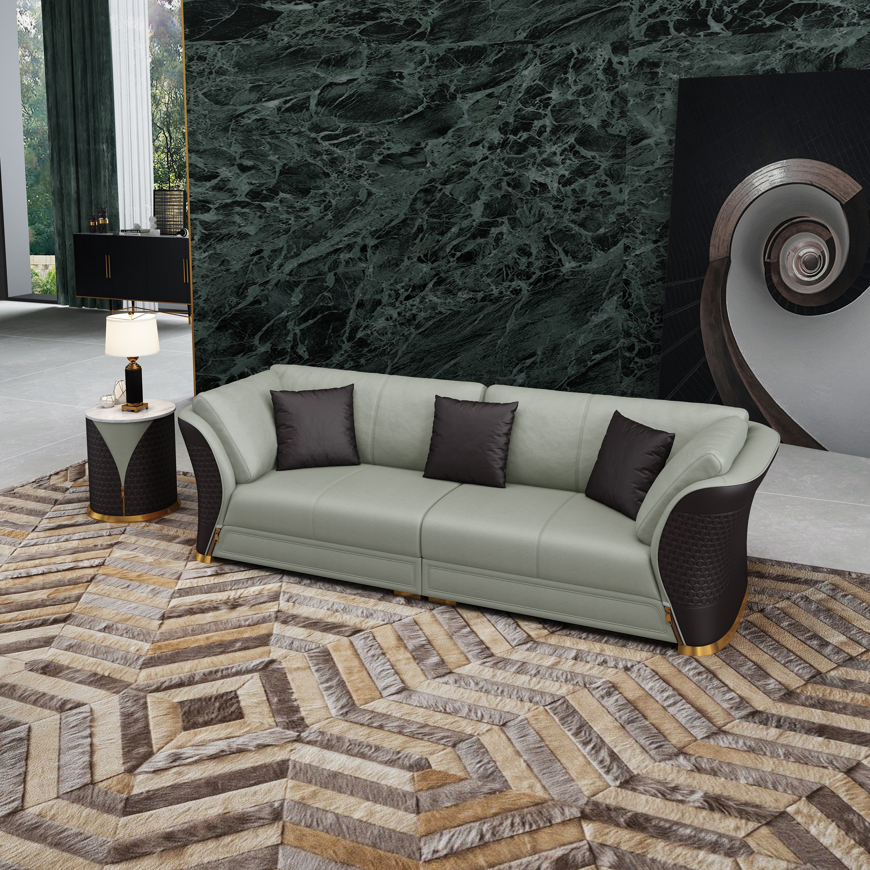 European Furniture - Vogue Mansion Sofa Grey Chocolate Italian Leather - EF-27993-4S - New Star Living